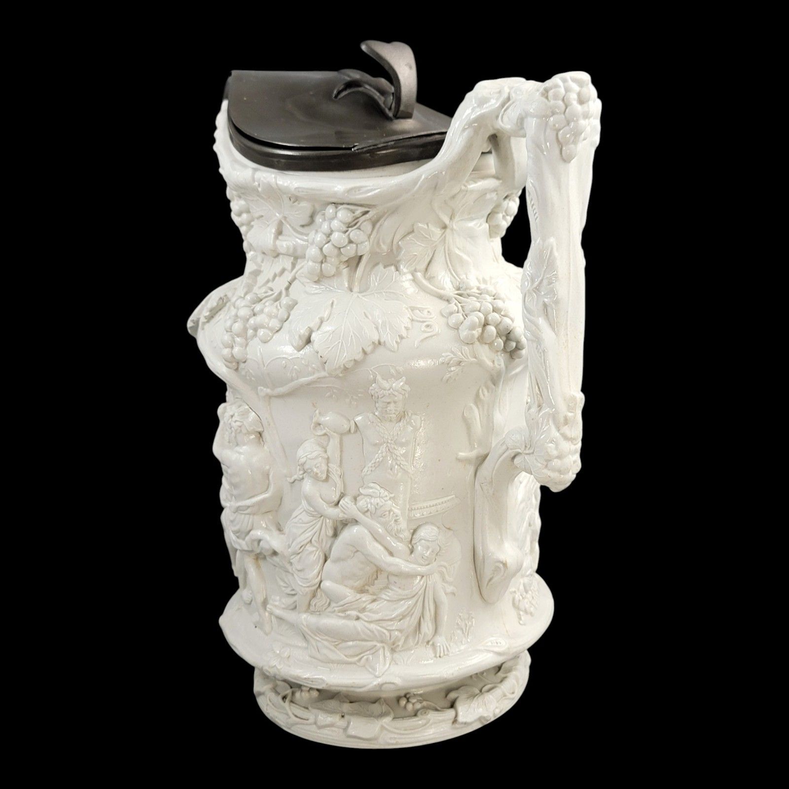 Antique Victorian Charles Meigh Bacchanalian Dance Pitcher 1844 With Pewter Lid photo furniture