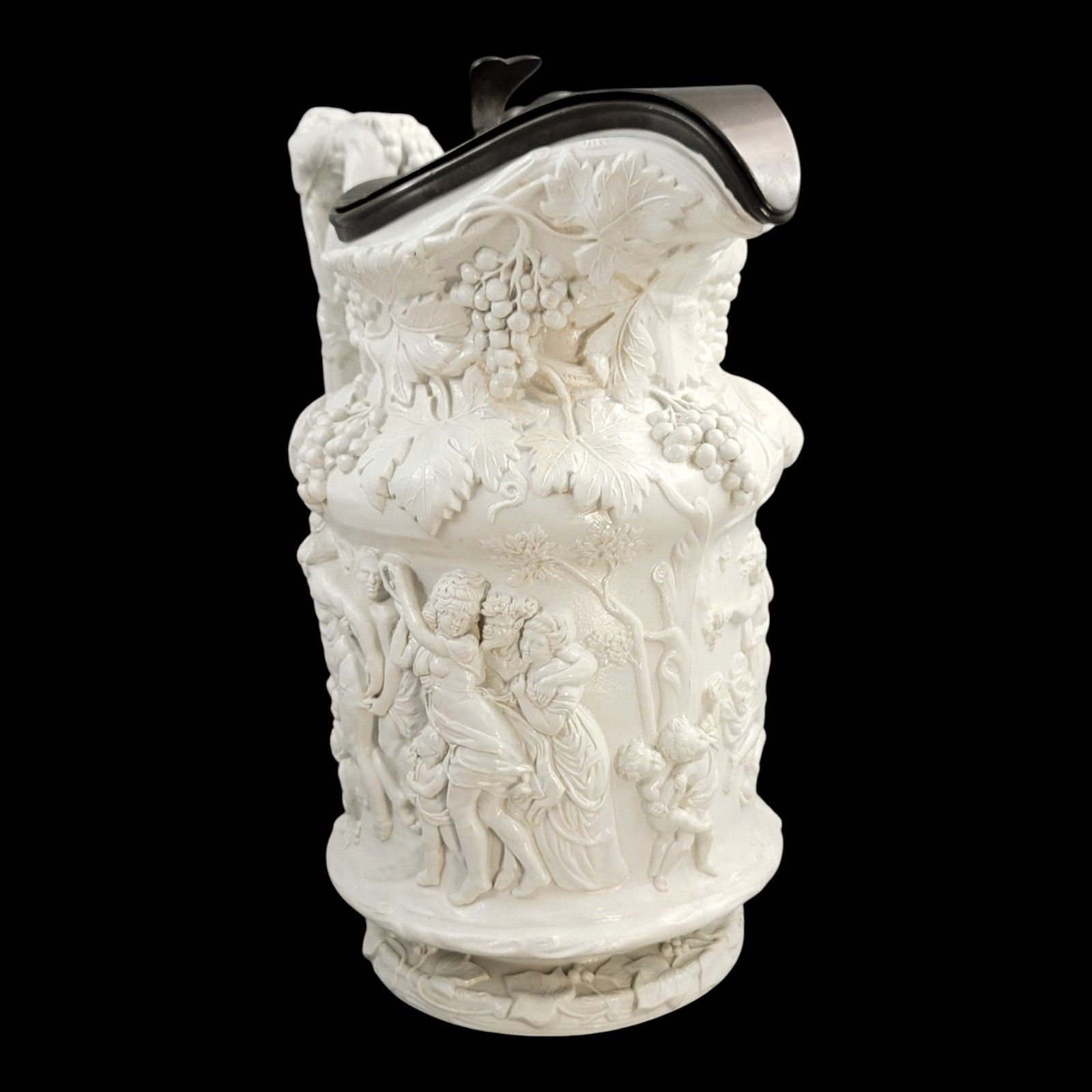 Antique Victorian Charles Meigh Bacchanalian Dance Pitcher 1844 With Pewter Lid photo vinterior