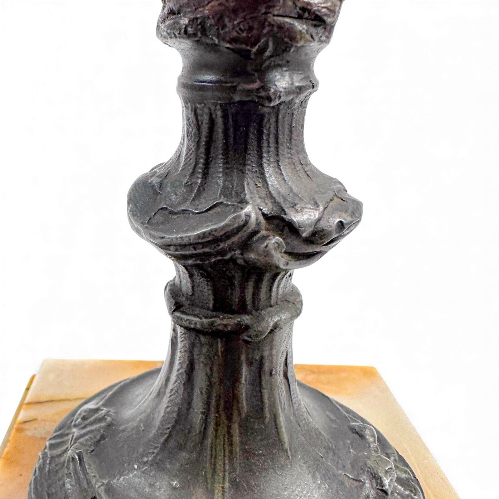 500.0 Pair Of Antique French 19th Century Spelter Amphora Vases On Marble Bases photo