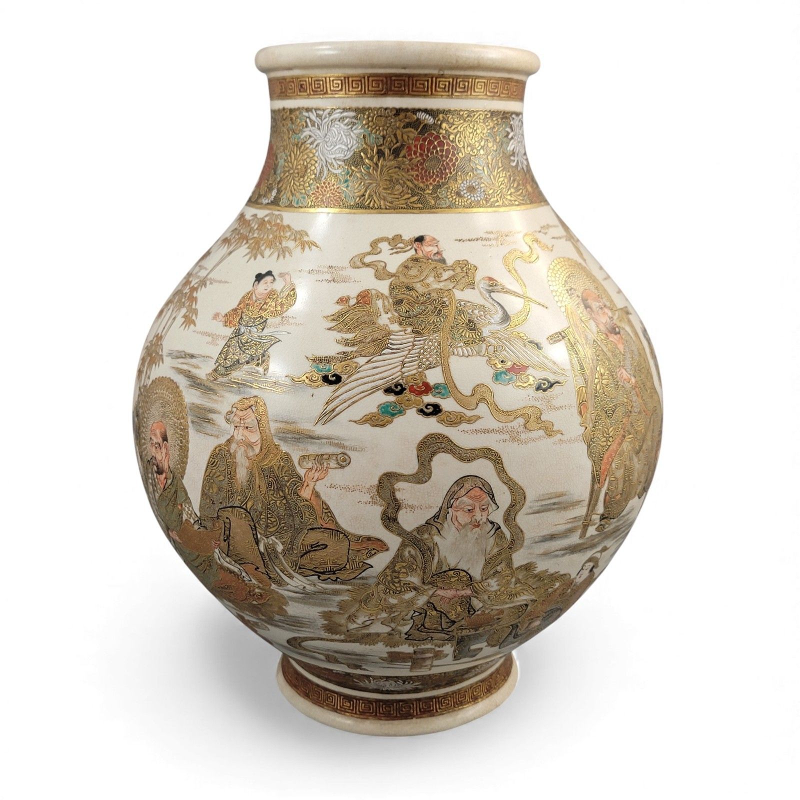 Antique Japanese Monumental Kyoto Satsuma Vase By Seiko En Chokei, Meiji Period photo vintage
