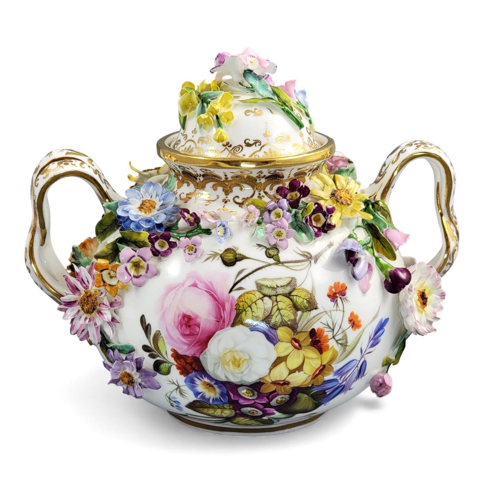 Regency Coalport Porcelain Flower Encrusted Pot, Coalbrookdale Style, C.1815 photo 550.0