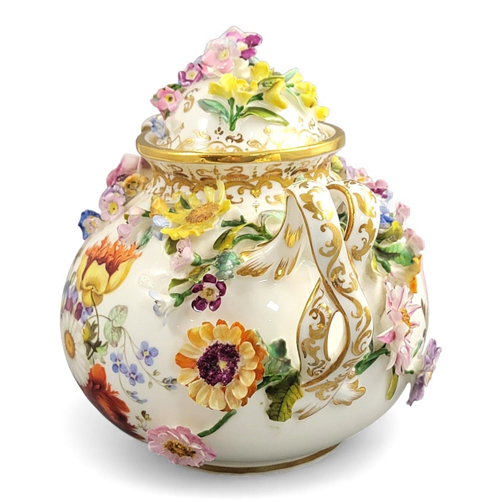 Regency Coalport Porcelain Flower Encrusted Pot, Coalbrookdale Style, C.1815 photo vintage