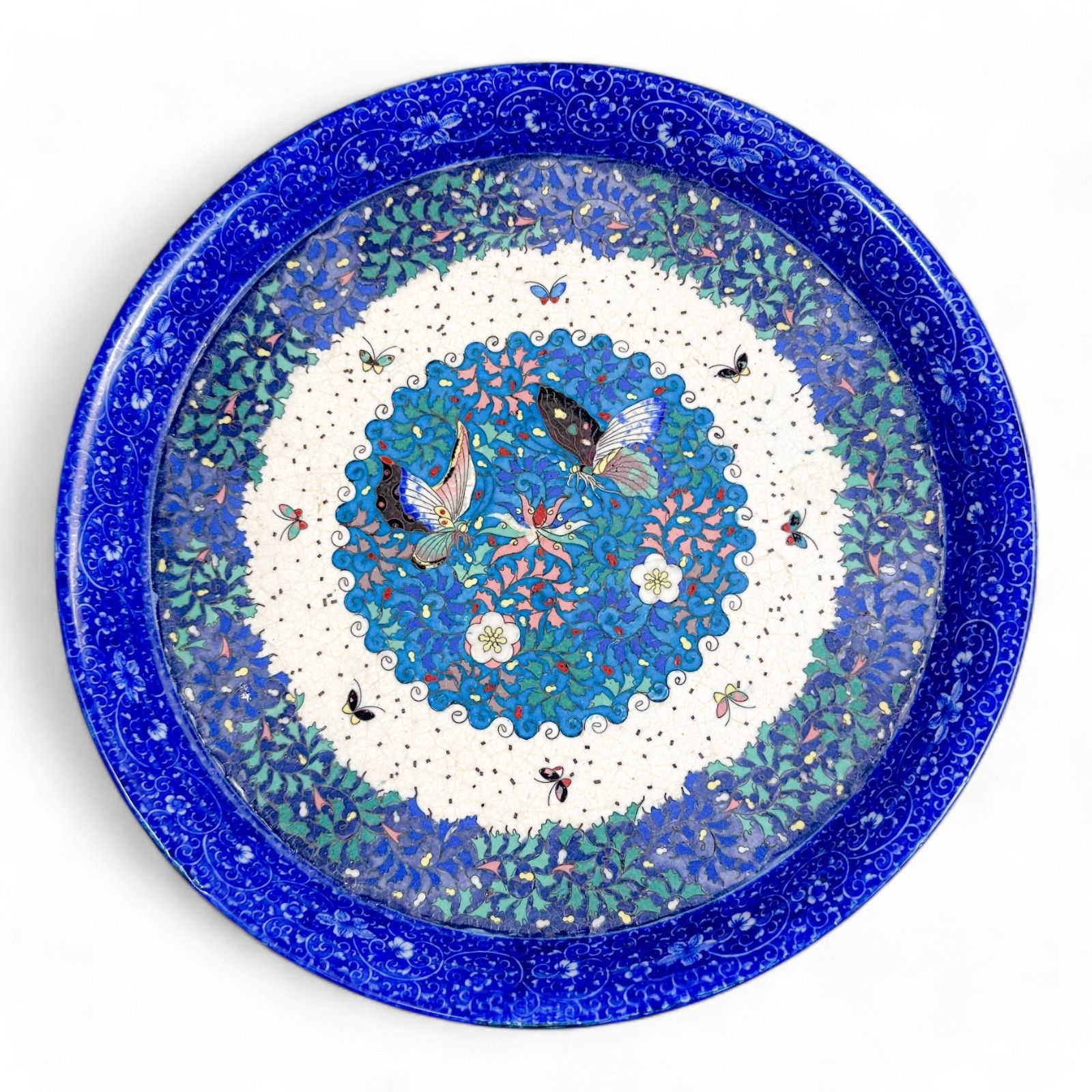 Large Japanese Porcelain & Cloisonné Enamel Dish, Meiji Period, C. 1880s