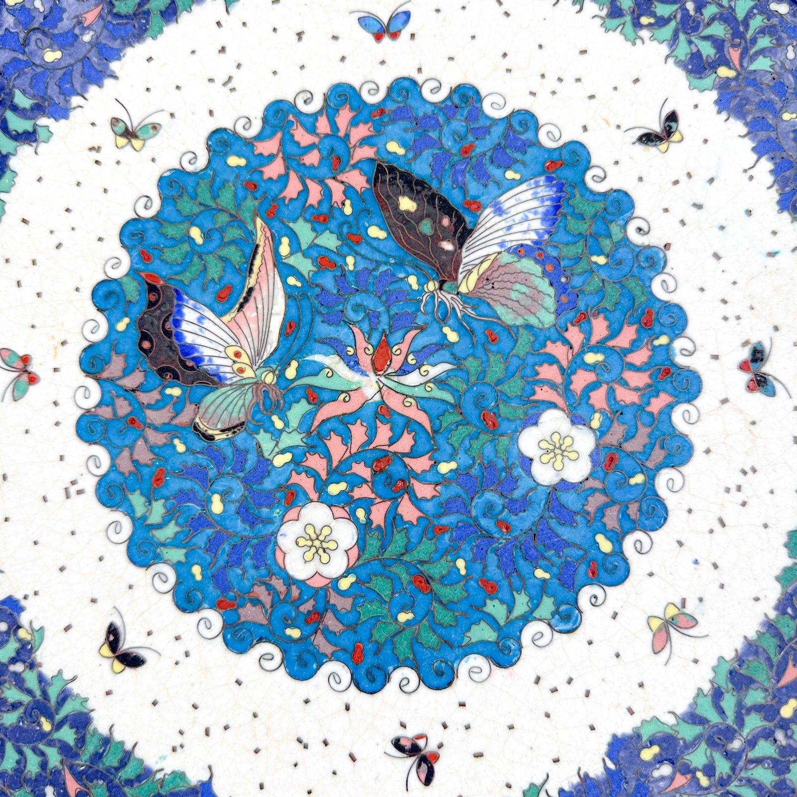 Large Japanese Porcelain & Cloisonné Enamel Dish, Meiji Period, C. 1880s photo 500.0