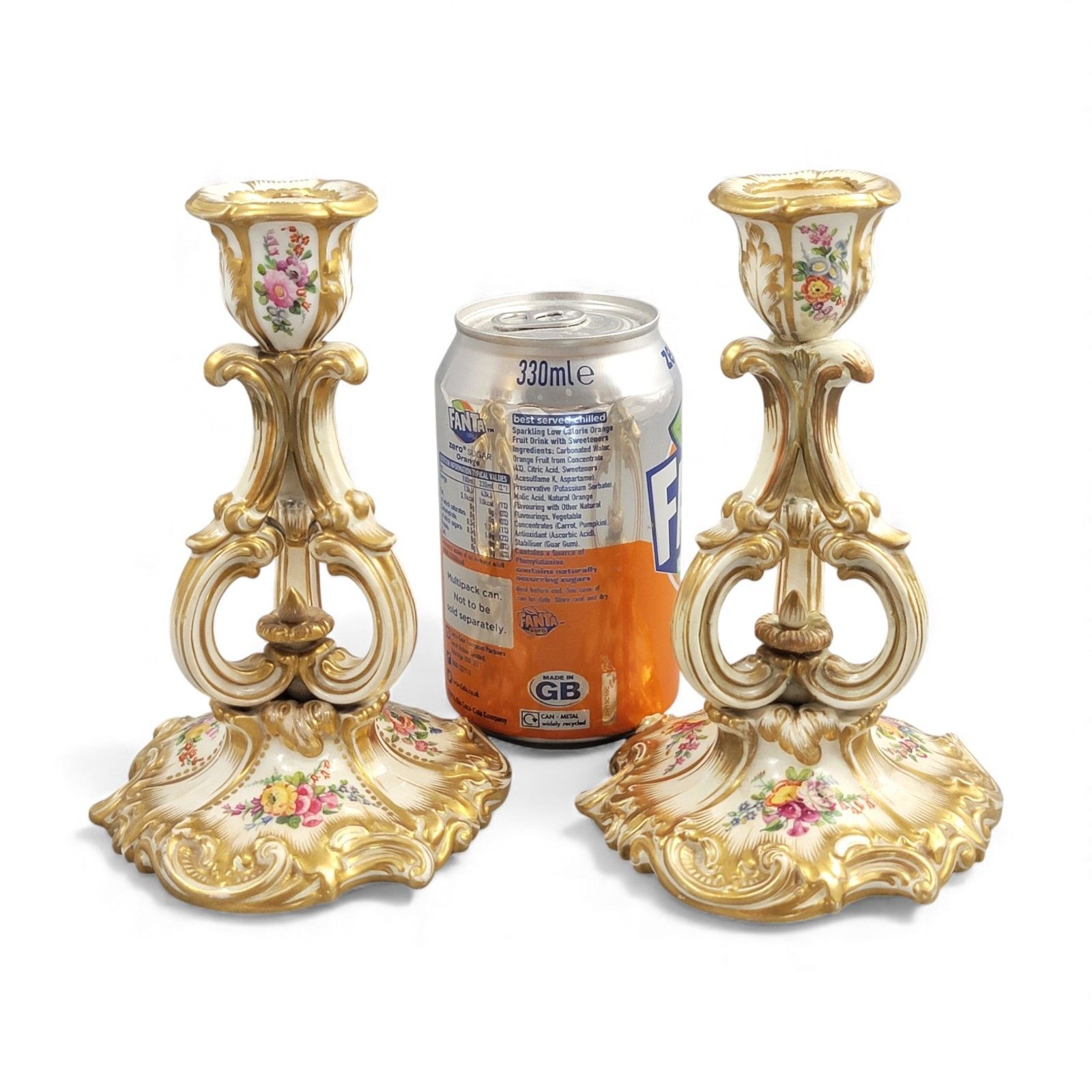 Home Decor Derby Rococo Porcelain Candlesticks Pair C.1825 Hand Painted Flowers Regency photo