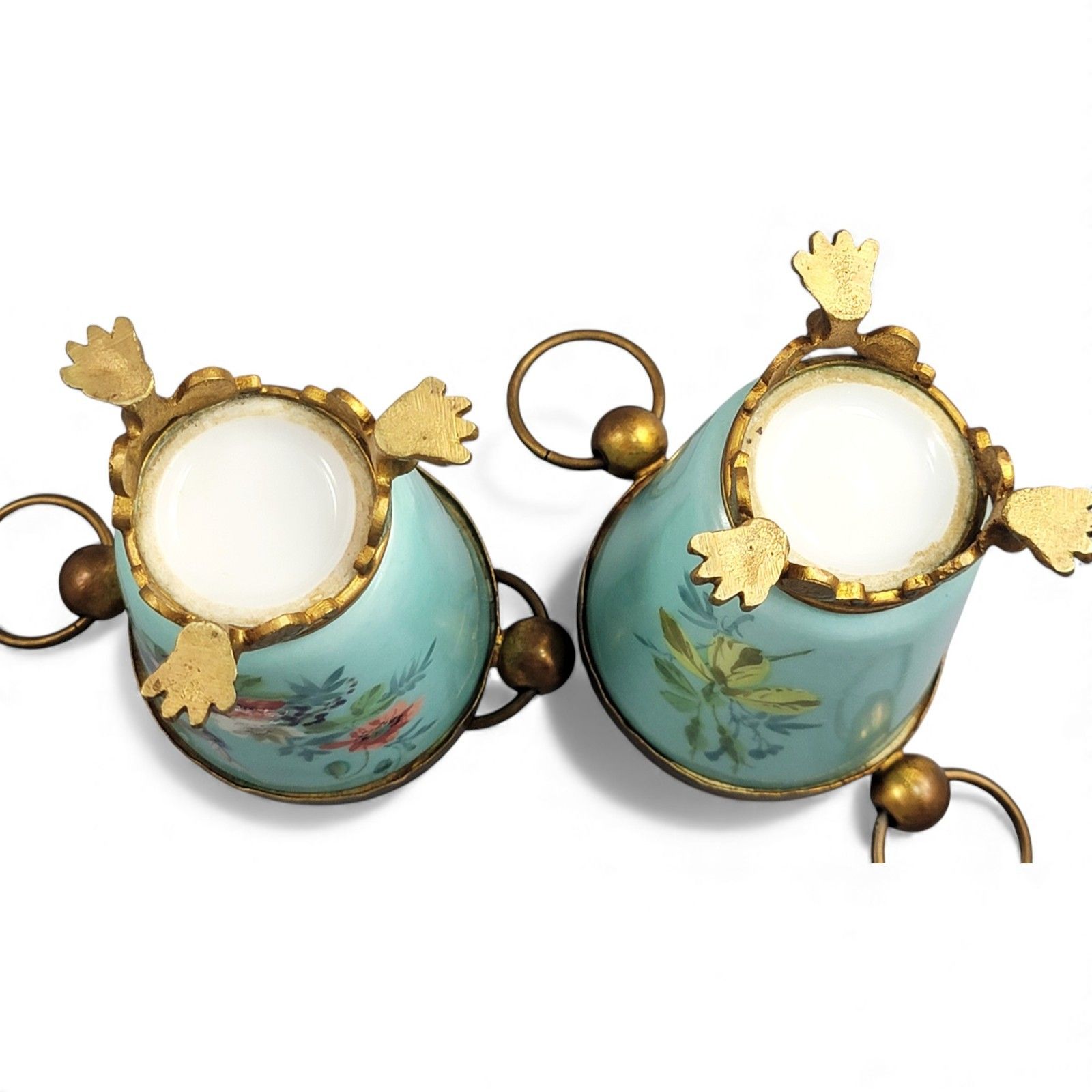 Old Paris Turquoise Cache Pots Pair C.1840 With Gilt Bronze Mounts French Decor photo vinterior