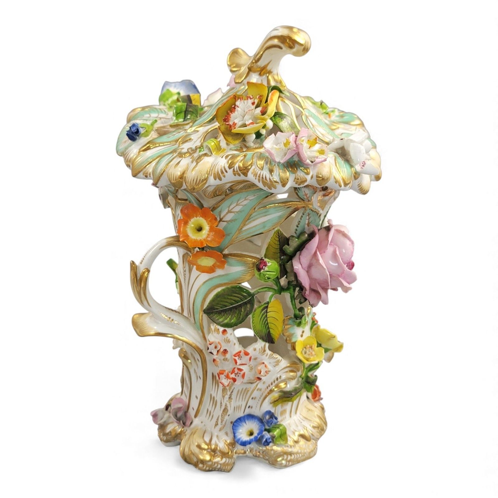 Coalport Reticulated Flower Encrusted Vase C.1840 Coalbrookdale Potpourri photo furniture