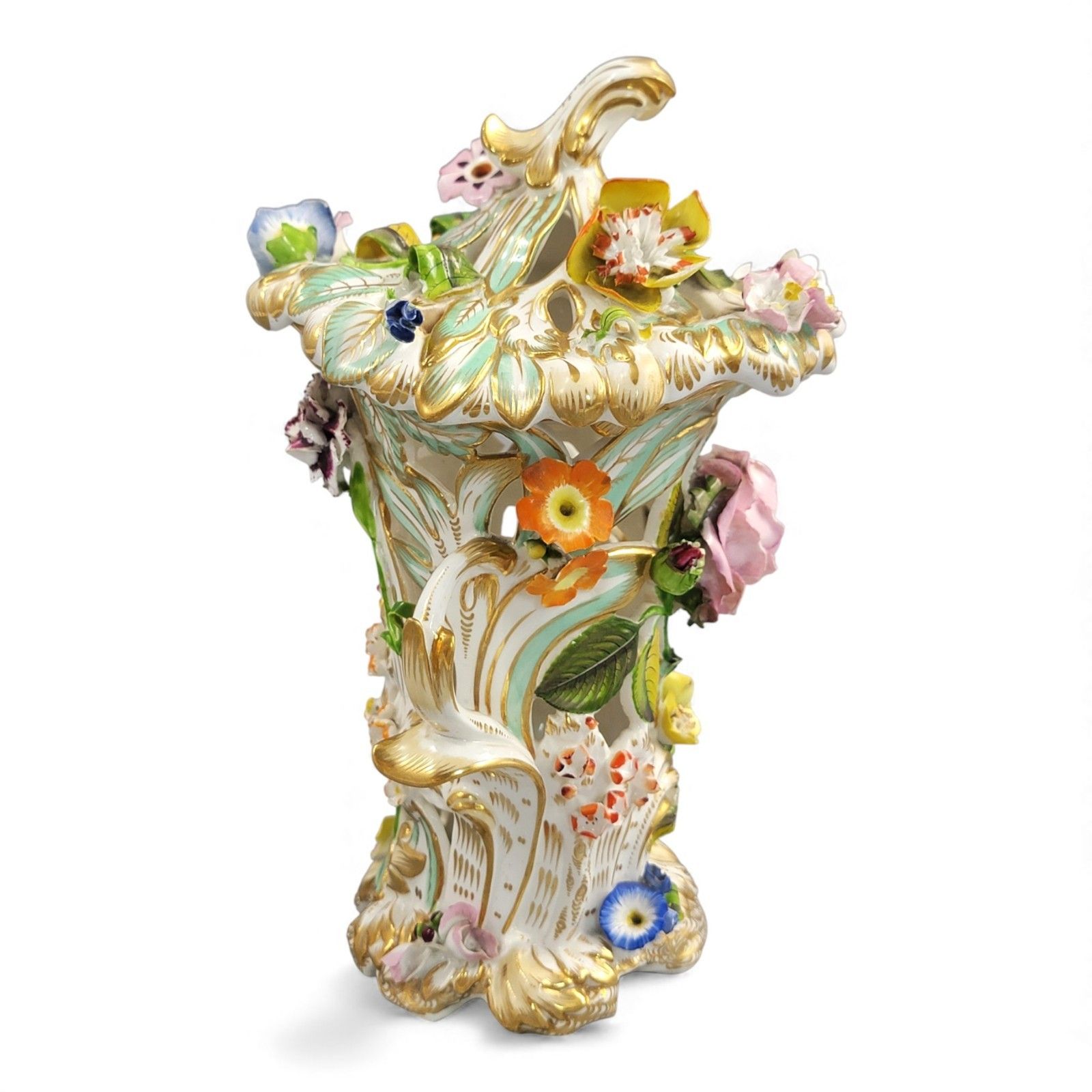 Coalport Reticulated Flower Encrusted Vase C.1840 Coalbrookdale Potpourri photo for sale