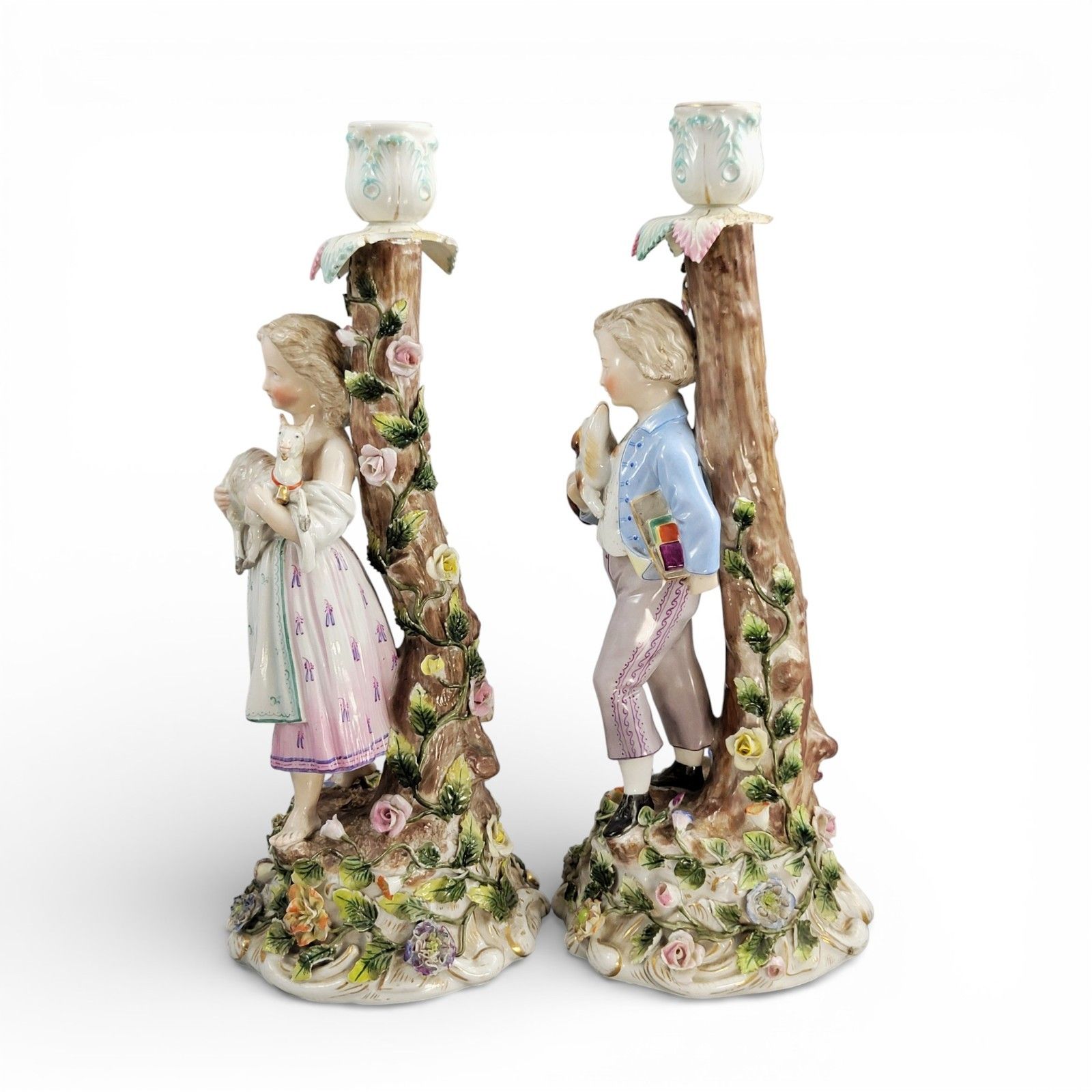 Large Sitzendorf Porcelain Figural Candlesticks Pair With Children And Animals photo furniture