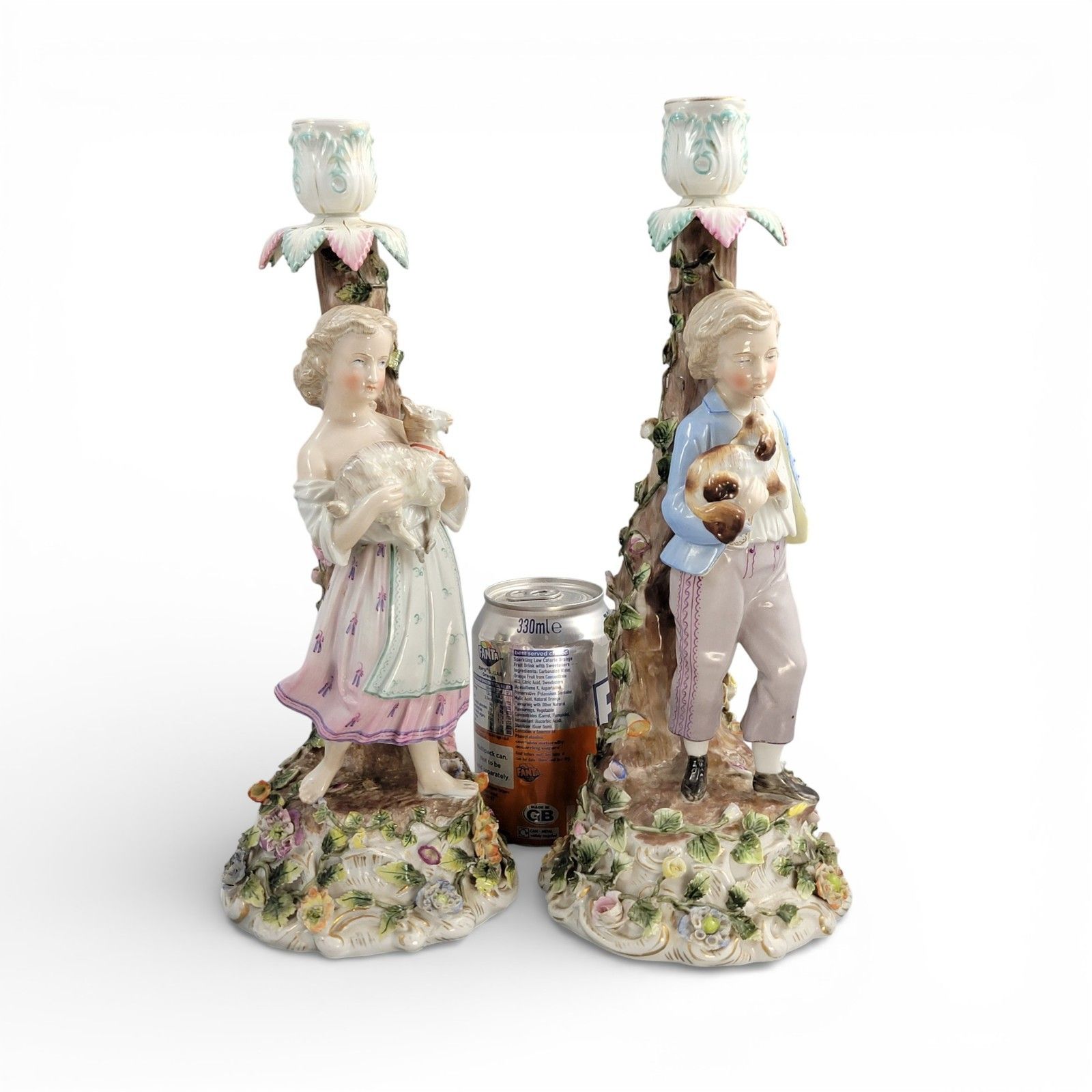 Large Sitzendorf Porcelain Figural Candlesticks Pair With Children And Animals photo vinterior