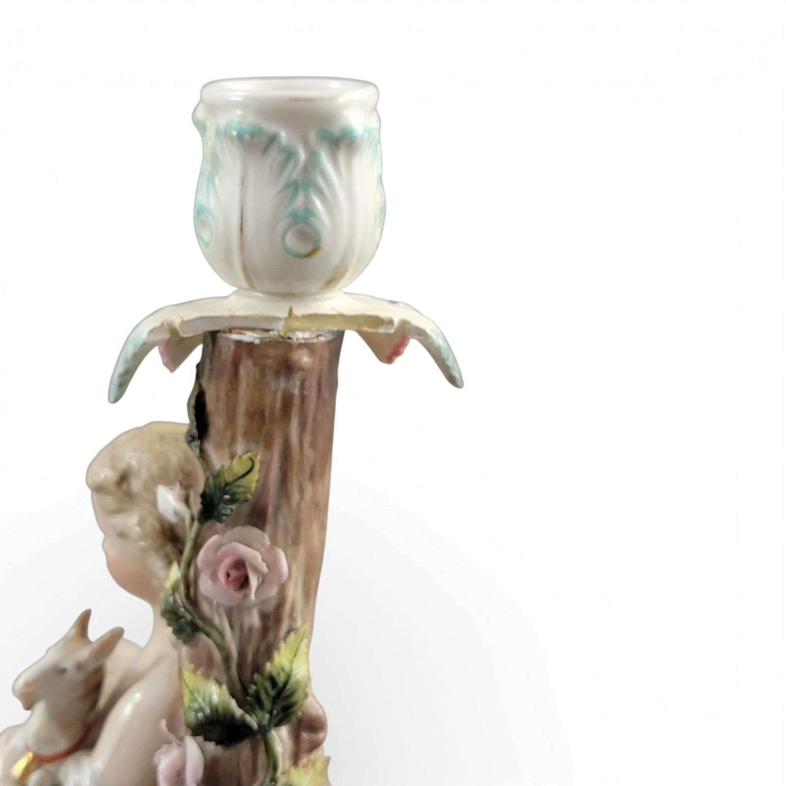 photo vinterior Large Sitzendorf Porcelain Figural Candlesticks Pair With Children And Animals