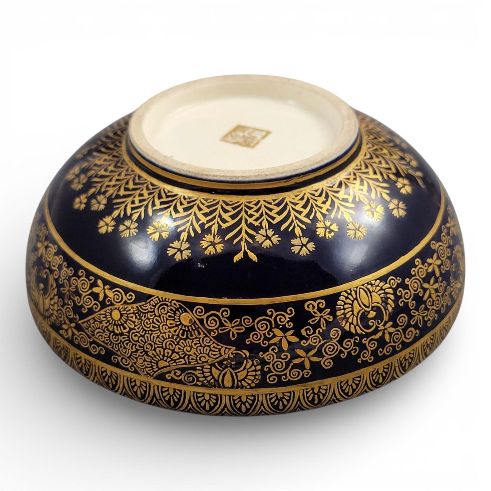 Antique Kinkozan Kyoto Satsuma Bowl C.1880, Cobalt Blue & Gold, Signed photo for sale