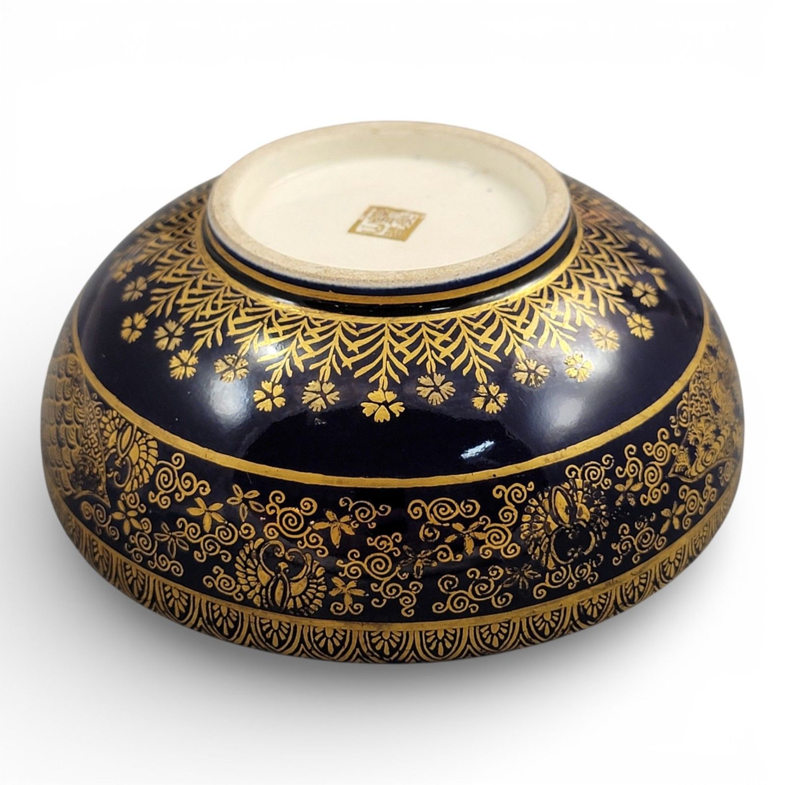 Antique Kinkozan Kyoto Satsuma Bowl C.1880, Cobalt Blue & Gold, Signed photo Home Decor