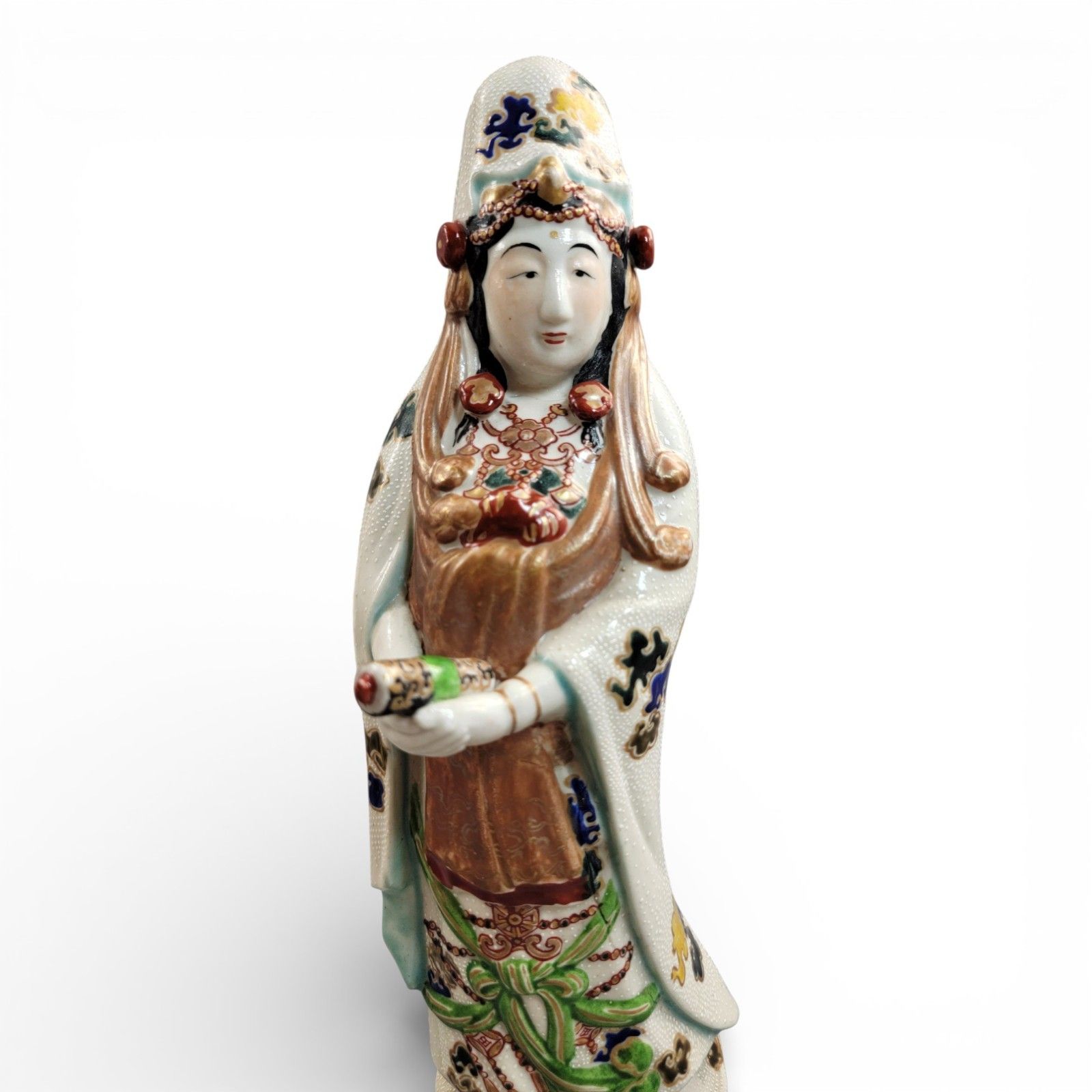 Antique Japanese Kutani Porcelain Kannon Buddhist Triad, Meiji Period C. 1880 photo buy