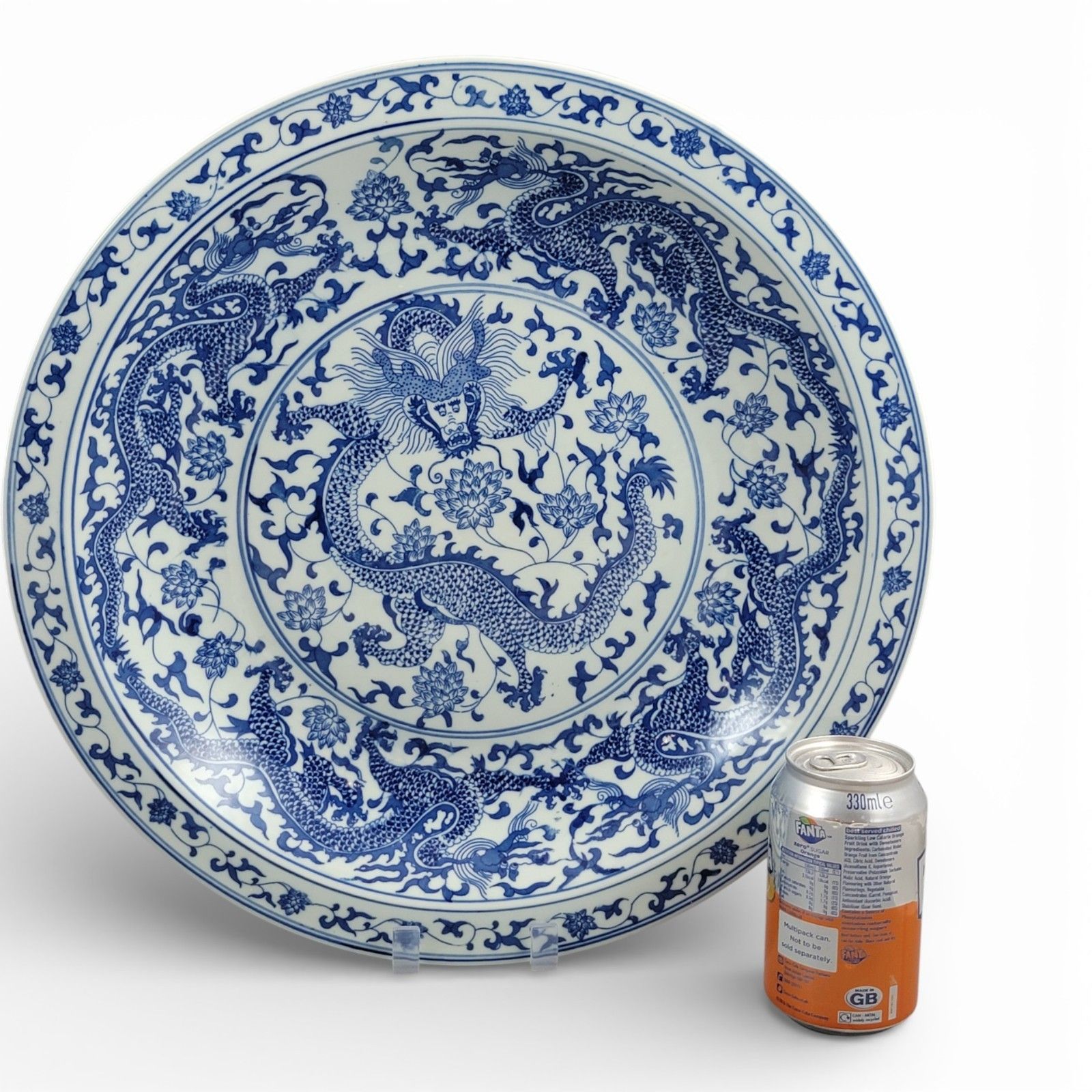 Home Decor Large Chinese Blue & White Porcelain Dragon Dish Charger, Xuande Mark, 20th C photo