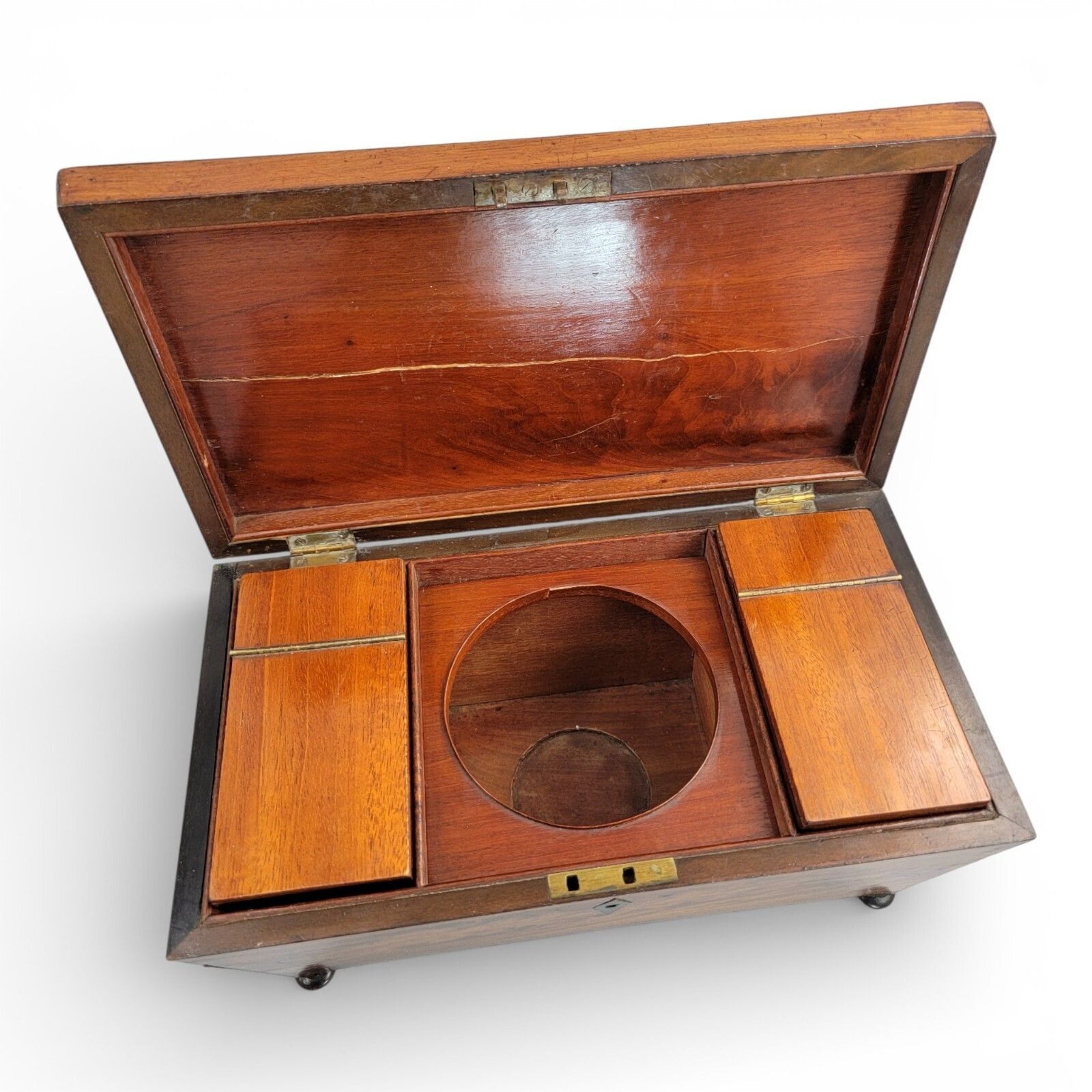 Antique Regency Mahogany Tea Caddy With Cut Glass Bowl English C.1820 photo Home Decor