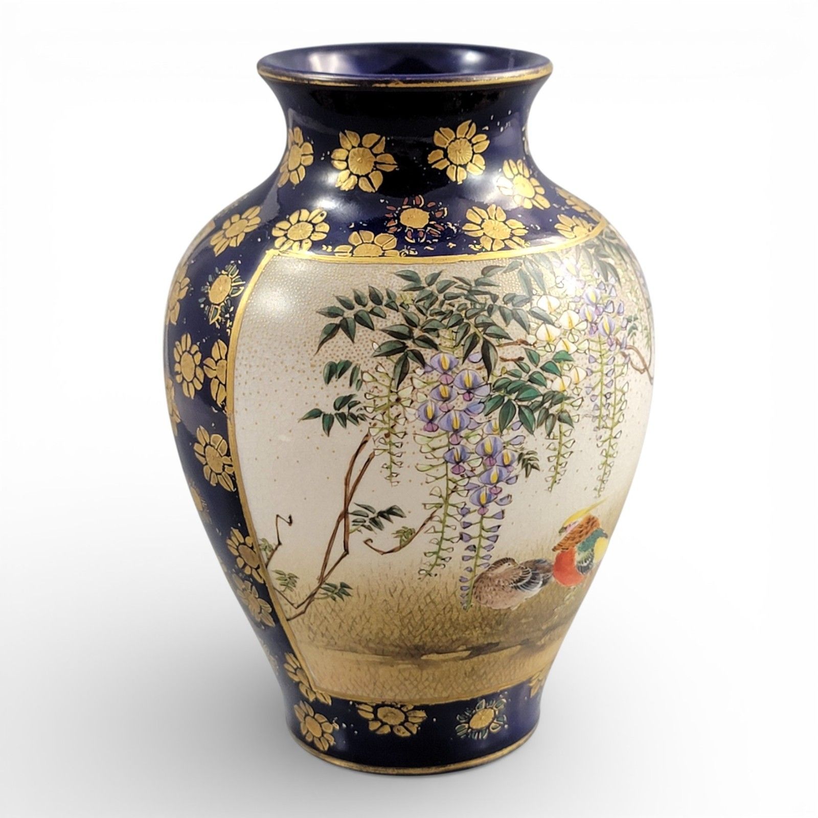 Kinkozan Kyoto Satsuma Vase C.1895 Cobalt Blue Gilt Birds Moriage photo furniture
