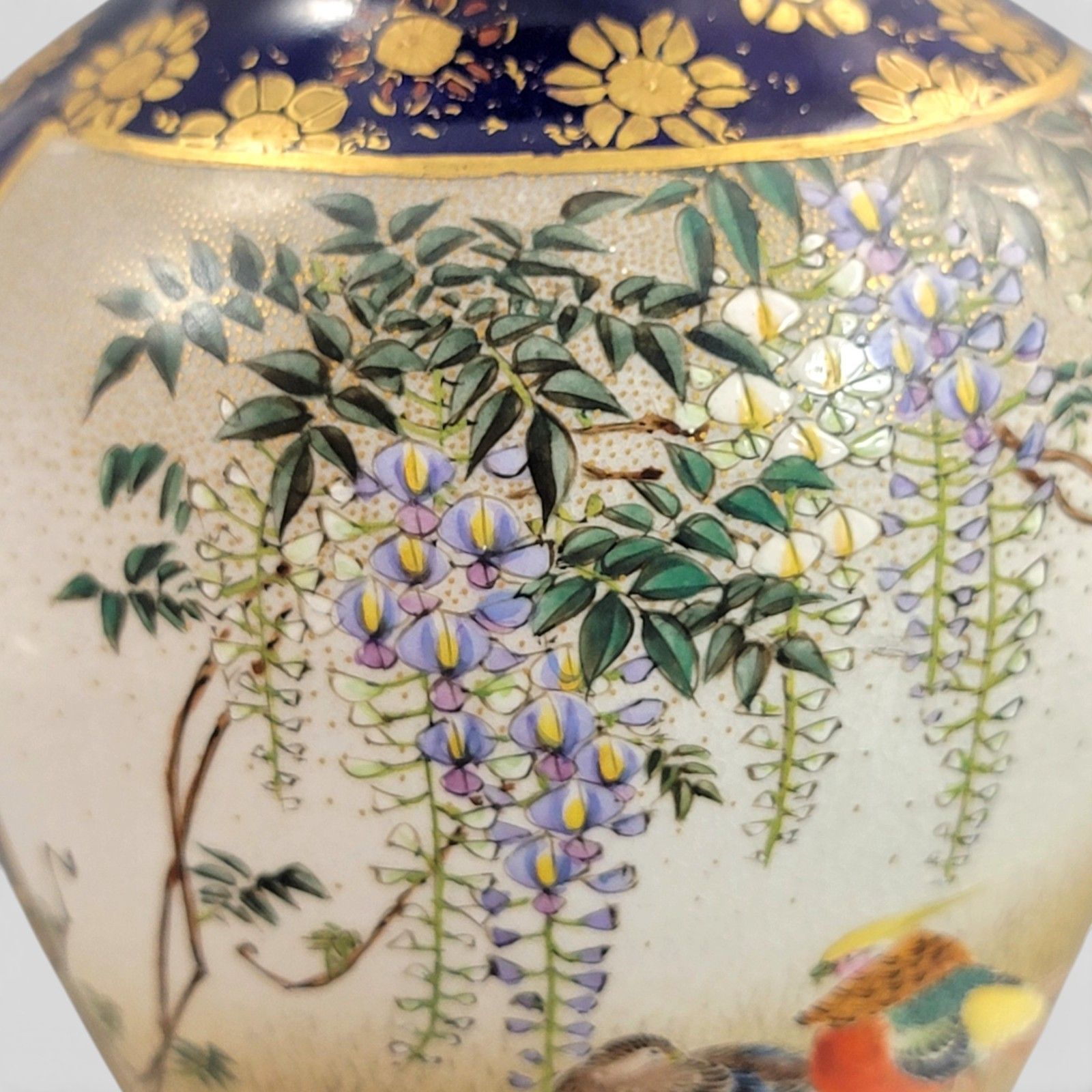 2100.0 Kinkozan Kyoto Satsuma Vase C.1895 Cobalt Blue Gilt Birds Moriage photo