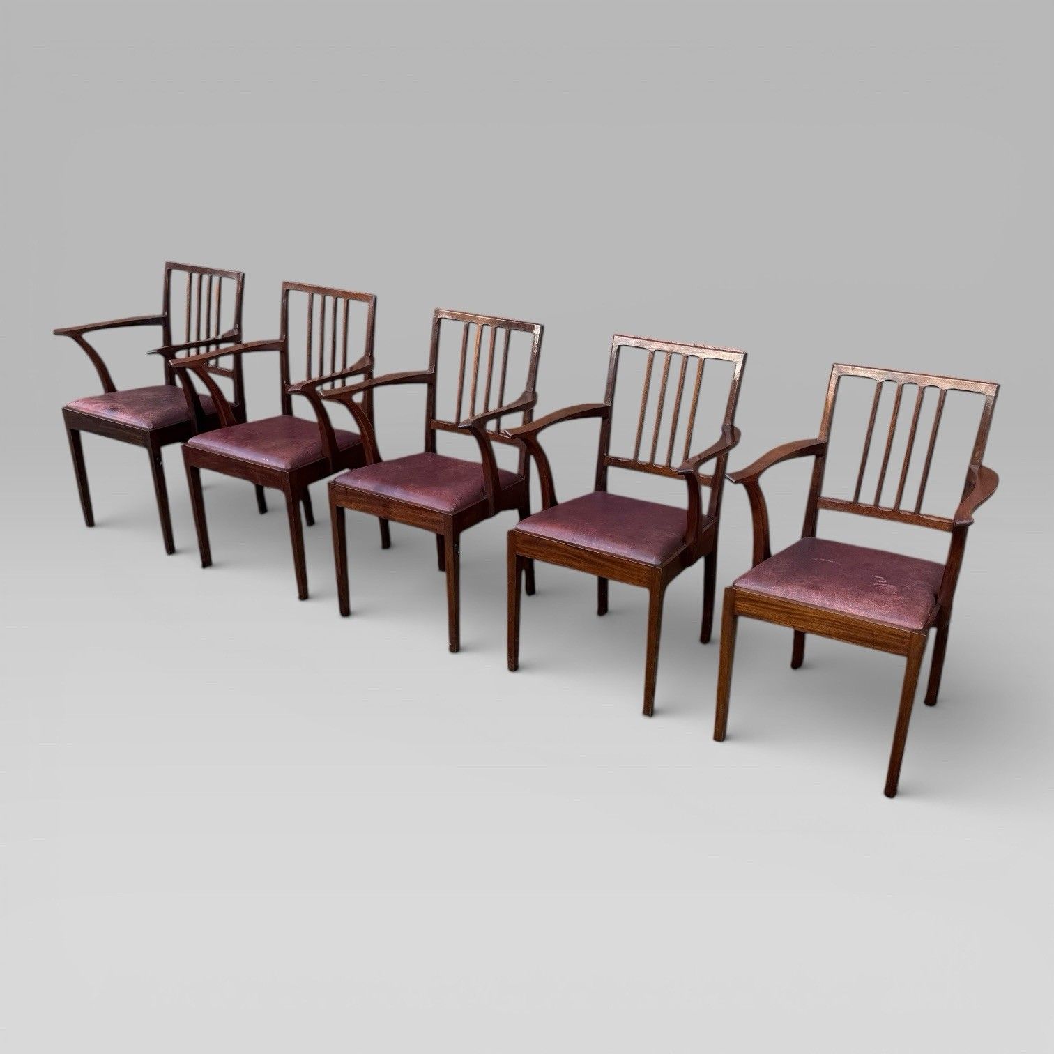 Vintage Set Of 5 Mahogany Carver Dining Chairs Alan Grainger “Acornman” 1960s
