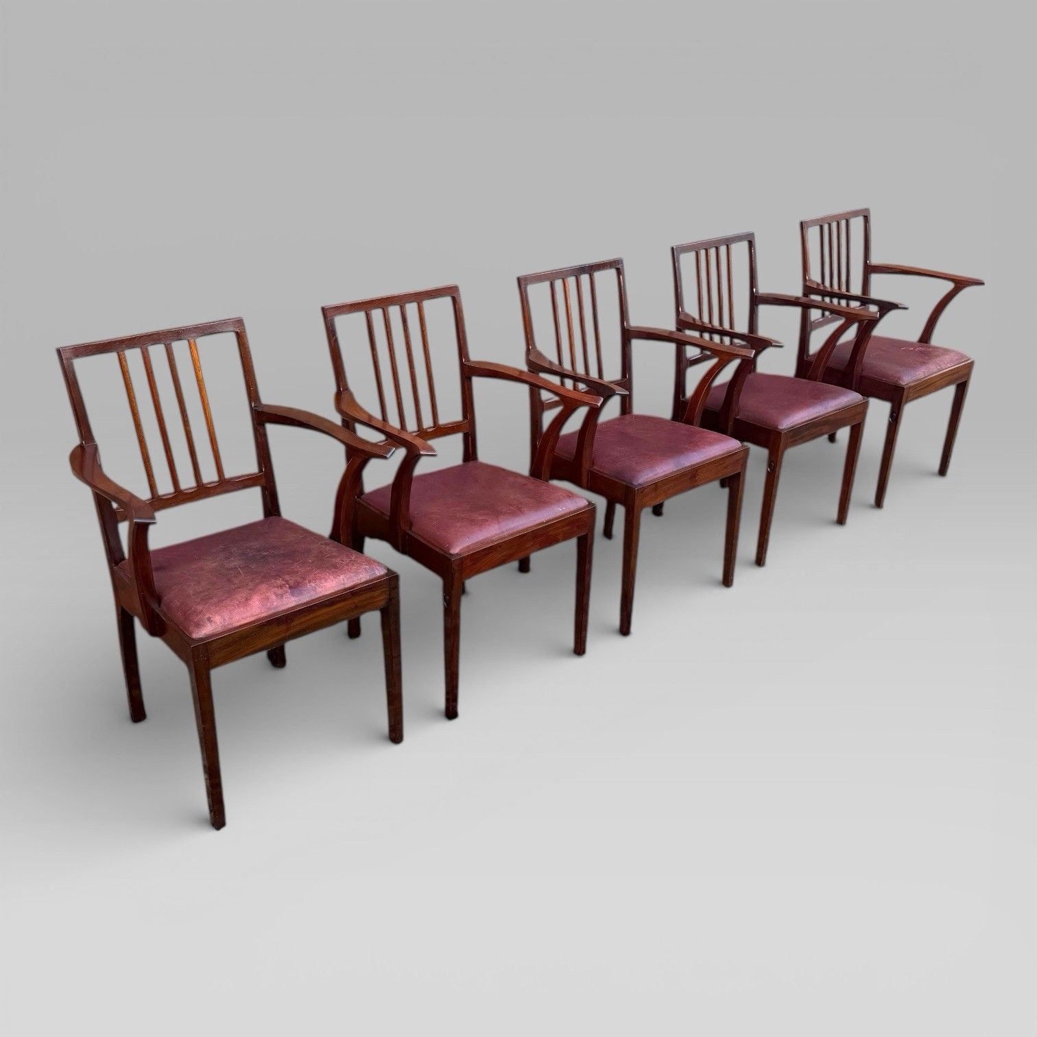 Vintage Set Of 5 Mahogany Carver Dining Chairs Alan Grainger “Acornman” 1960s photo Furniture