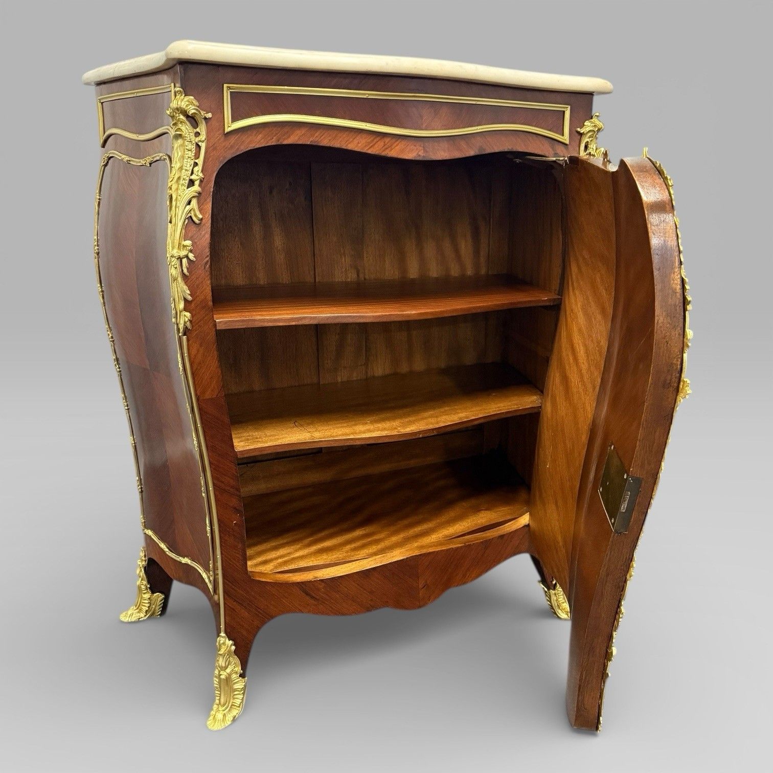 Antique Pair Of Late 19th Century French Kingwood Bombe Cabinets By E. Kahn photo vintage