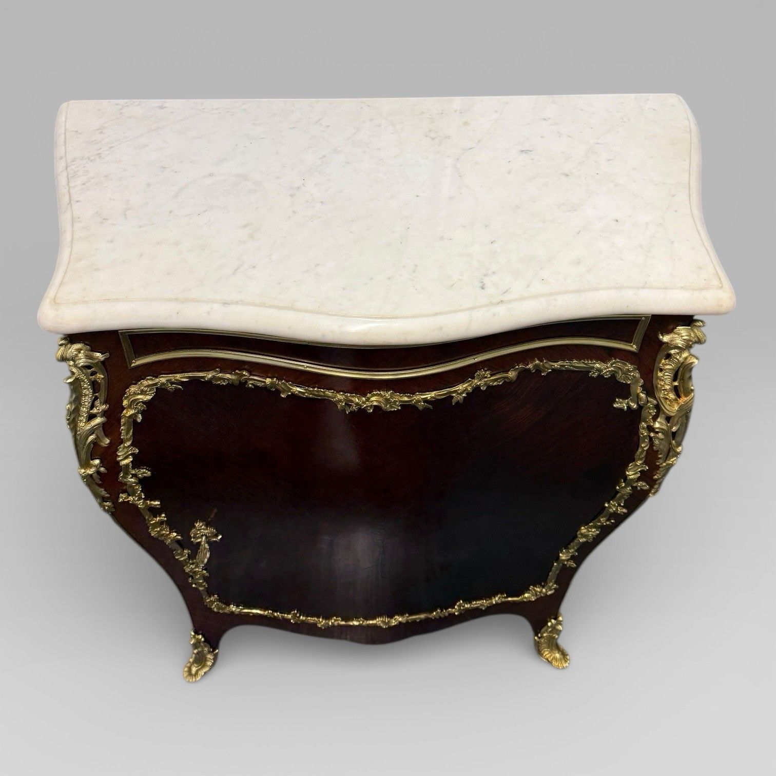 photo furniture Antique Pair Of Late 19th Century French Kingwood Bombe Cabinets By E. Kahn