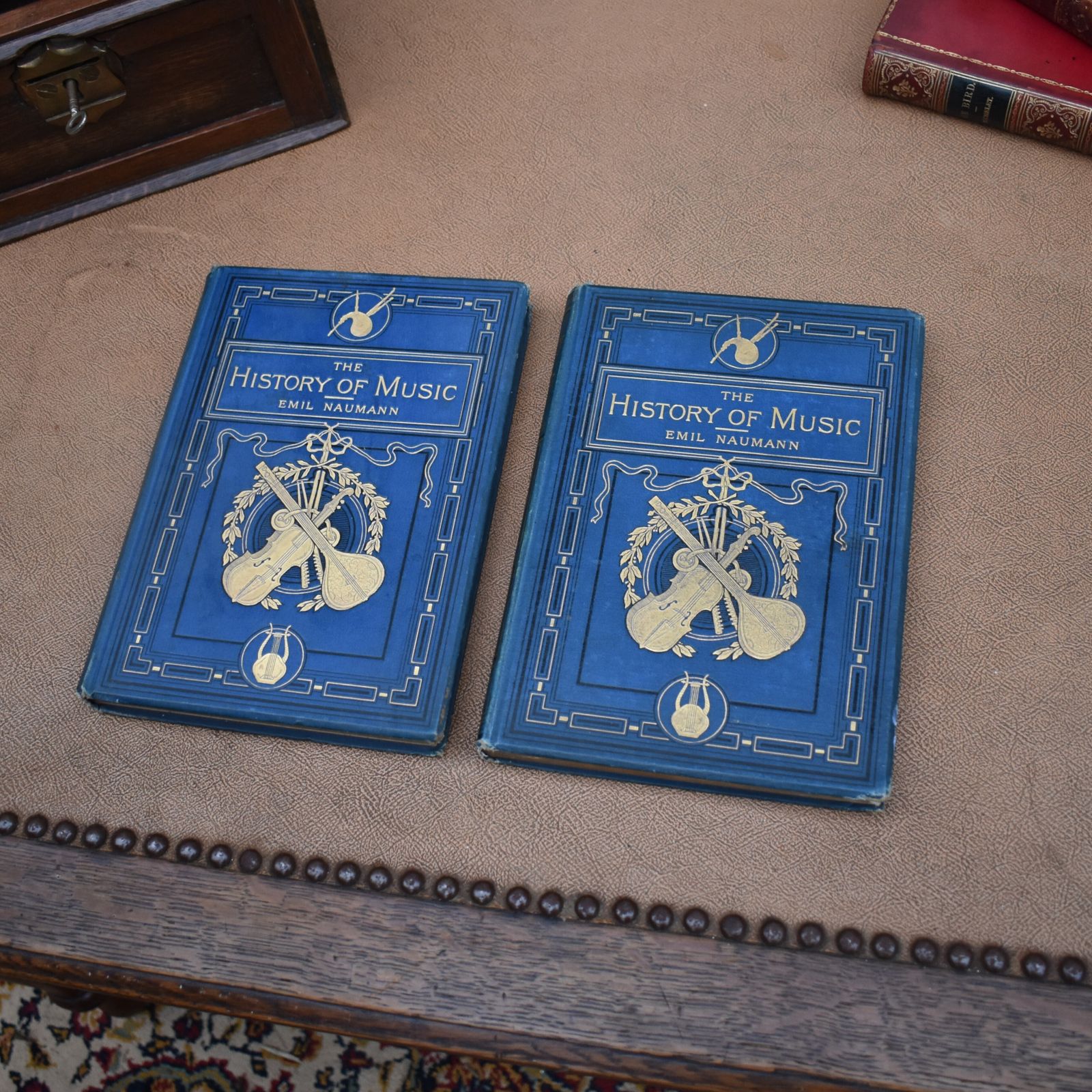 Antique History Of Music Emil Naumann Gilt Embossed Special Edition Book Pair photo Home Decor