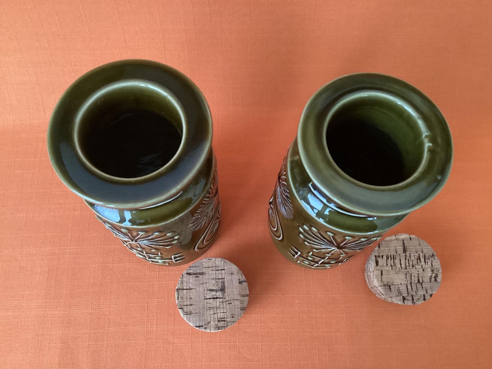 Pair Of Portmeirion Totem Storage Jars In Olive Green, Susan Williams Ellis Design photo vintage
