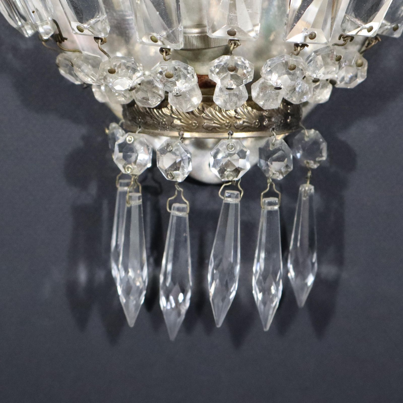French Empire Style Wall Sconce With Crystal Pendants, Antique Twin Arm Girandoles photo buy