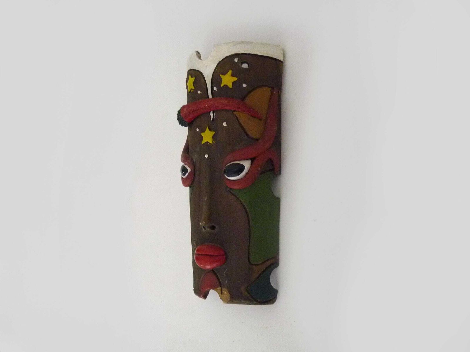 Vintage Brazilian Folk Art Wall Mask Of Moura In Clay photo for sale