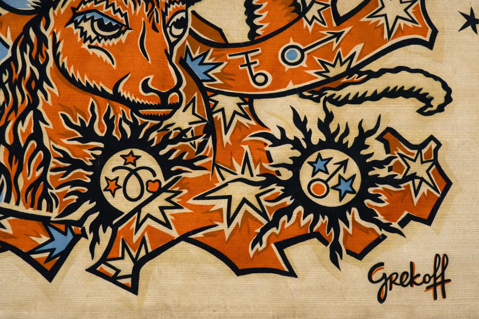 Zodiac Tapestry "The Aries" In Wool, Cartoon By Elie Grekoff, Published By Tanit, Paris, Circa 1970 photo Art