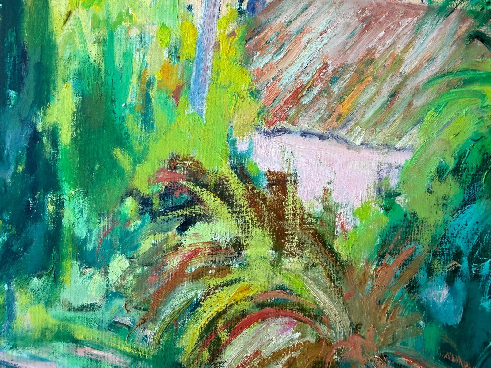 Valeri Farras Mediterranean Landscape With Architecture And Cypress Trees Oil On Canvas C.1990 photo for sale