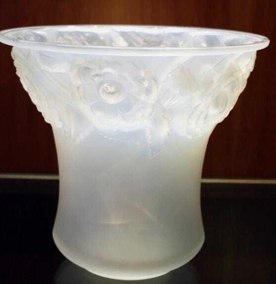 Rene Lalique France White Glass Vase Orleans 1930 photo for sale