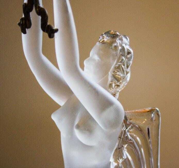 Antique Glass Trophy Winged Woman Sculpture Vintage 1930s Art Deco Liberty