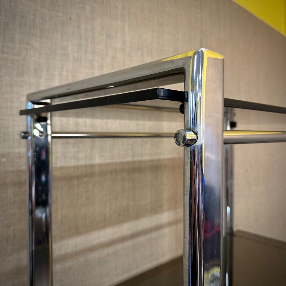 Large Heavy Vintage Chrome And Smoked Glass Shelving Unit Five Shelves photo vintage