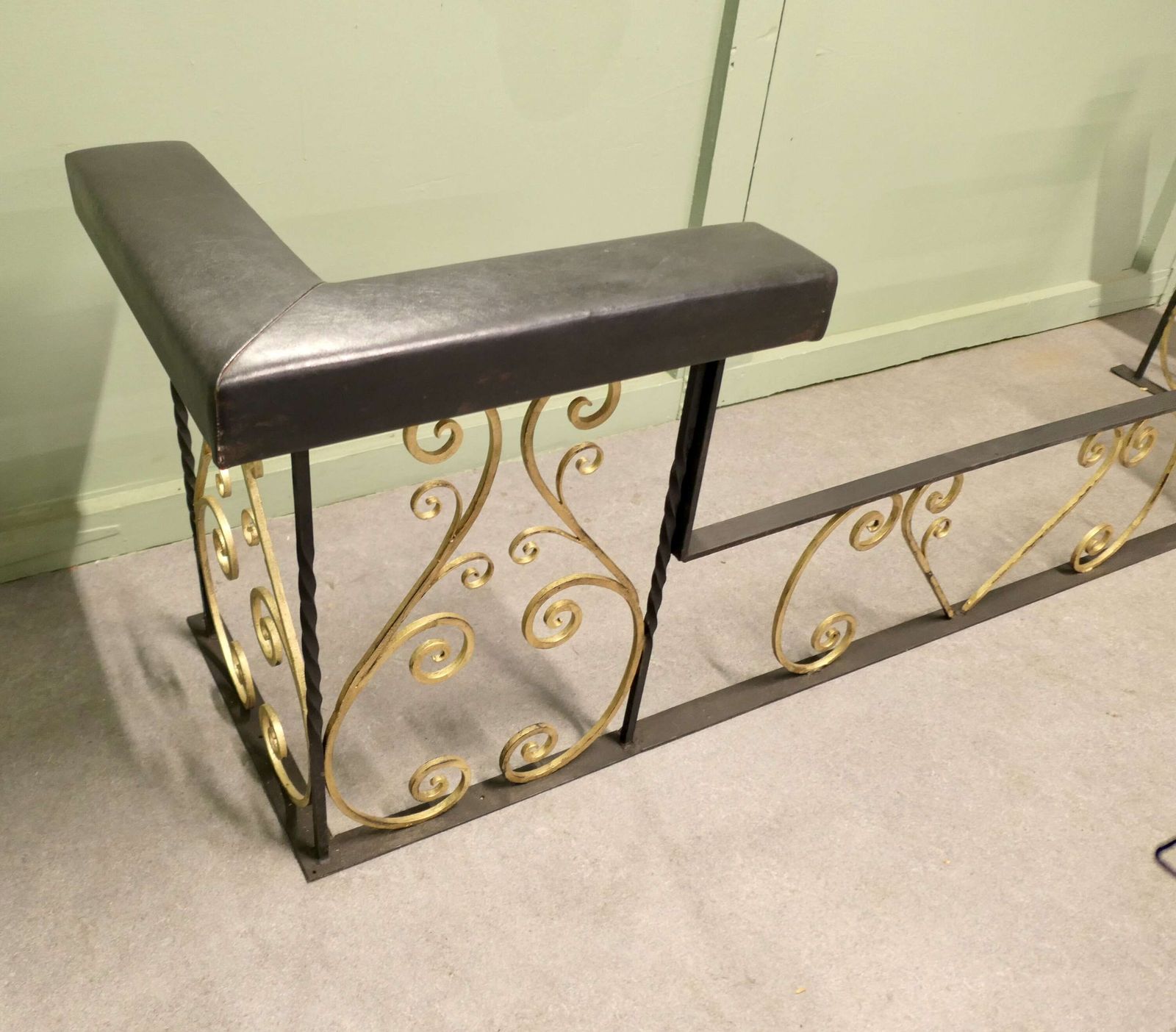 Very Large Decorative Wrought Iron And Leather Club Fender This Is A Blacksmith Made Piece photo for sale