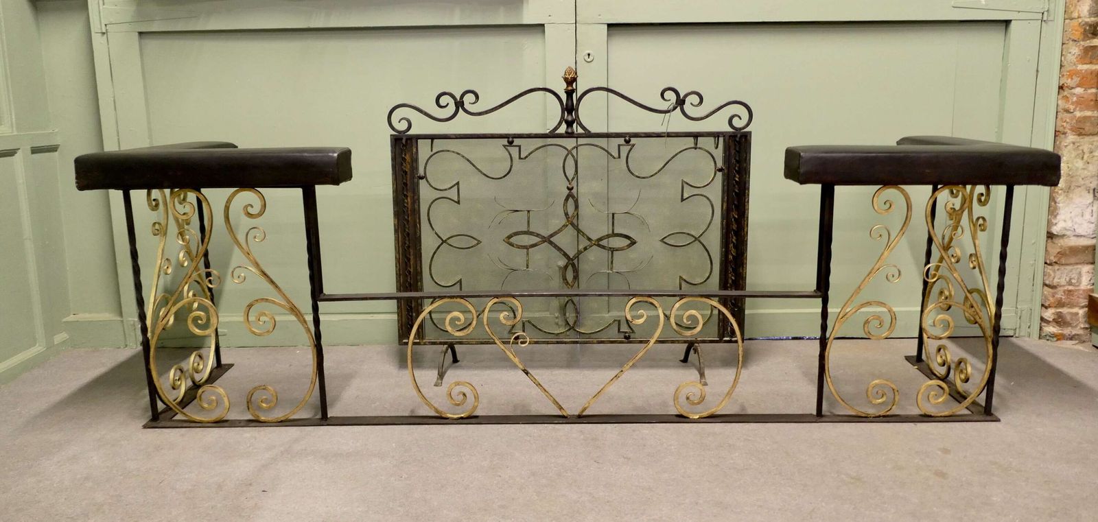 Very Large Decorative Wrought Iron And Leather Club Fender This Is A Blacksmith Made Piece photo vinterior