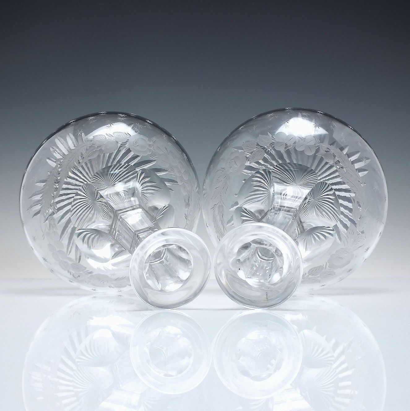 Pair Of Victorian Union Engraved Shaft & Globe Glass Decanters C1880 photo Home Decor