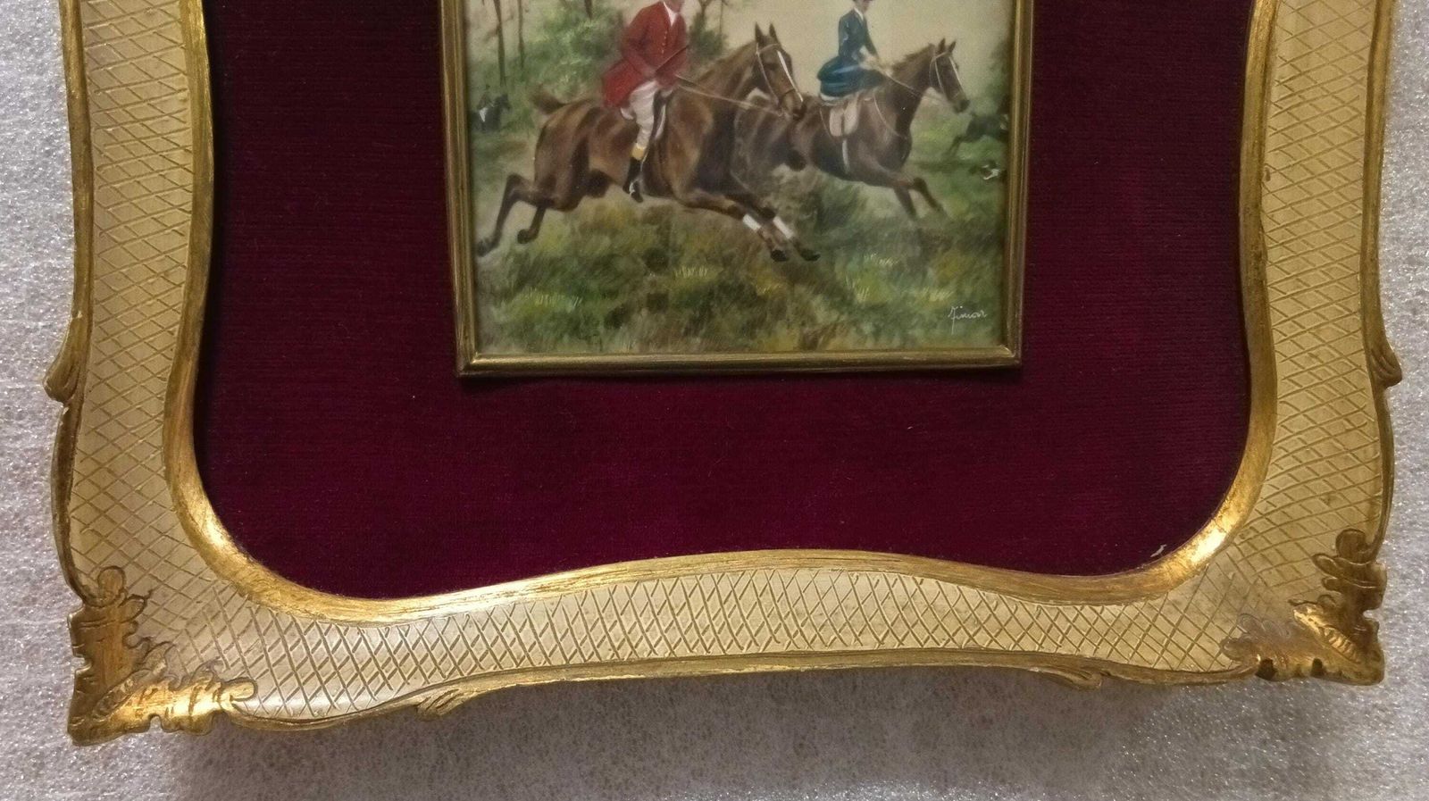 Framed Miniature 19th Century English Oil On Canvas, Signed, With Original Frame photo vintage