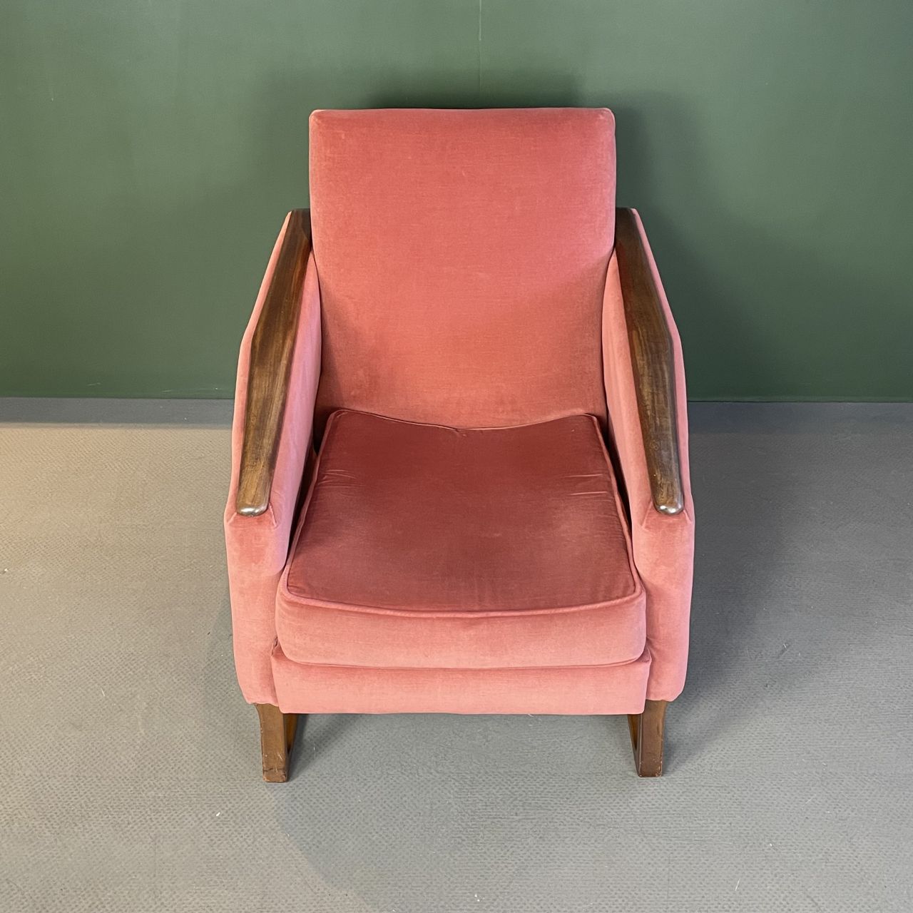1950s Pink Velvet Armchair, Vintage photo for sale