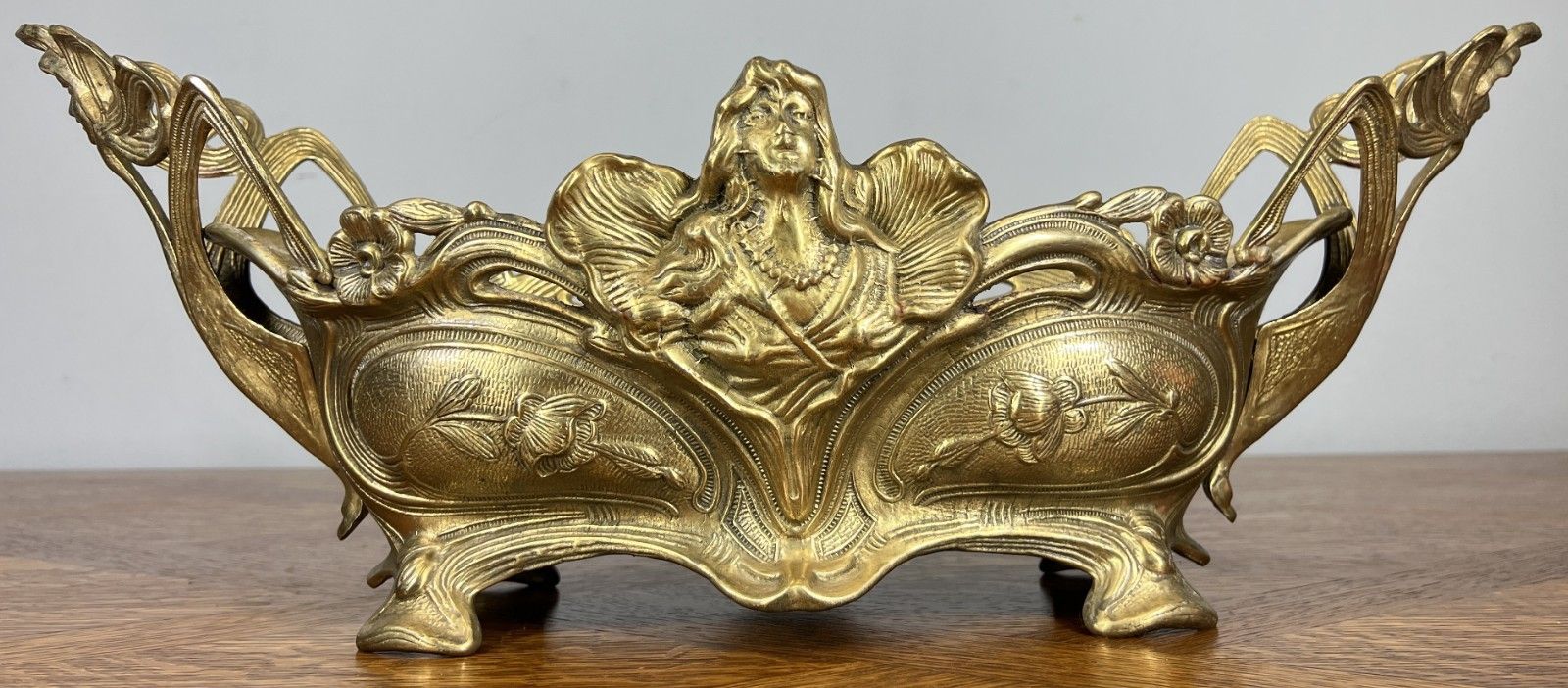 French Art Nouveau Jardiniere, Antique Brass Planter Brass Ornate Lot 4679 photo for sale