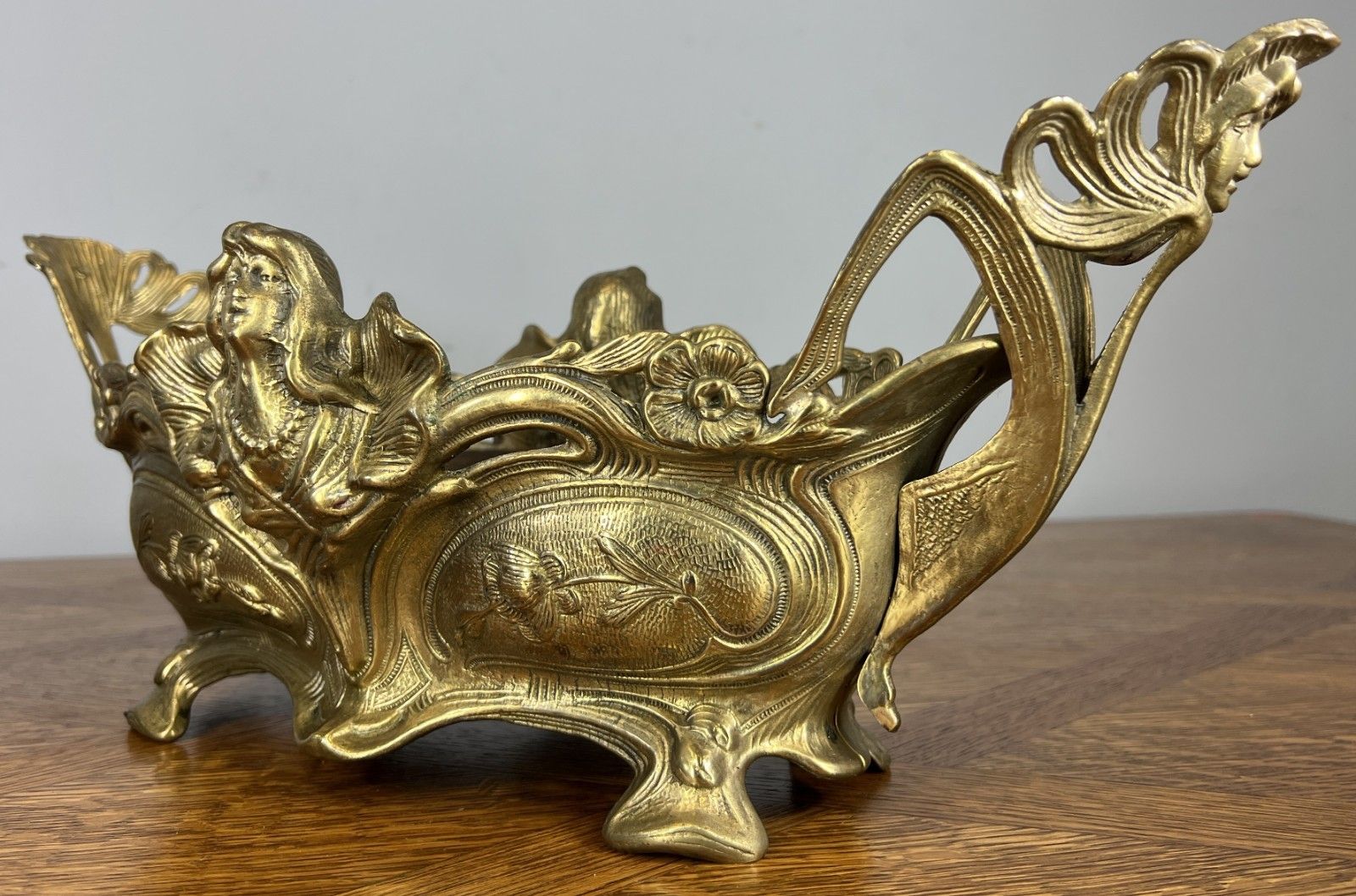 French Art Nouveau Jardiniere, Antique Brass Planter Brass Ornate Lot 4679 photo vintage