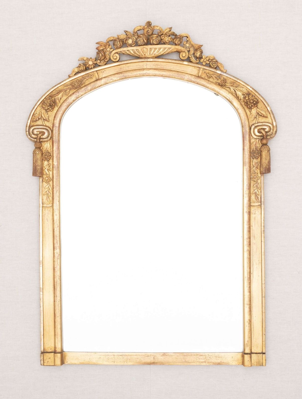 Antique French Louis Philippe Giltwood Mirror With Floral Crest – 19th Century