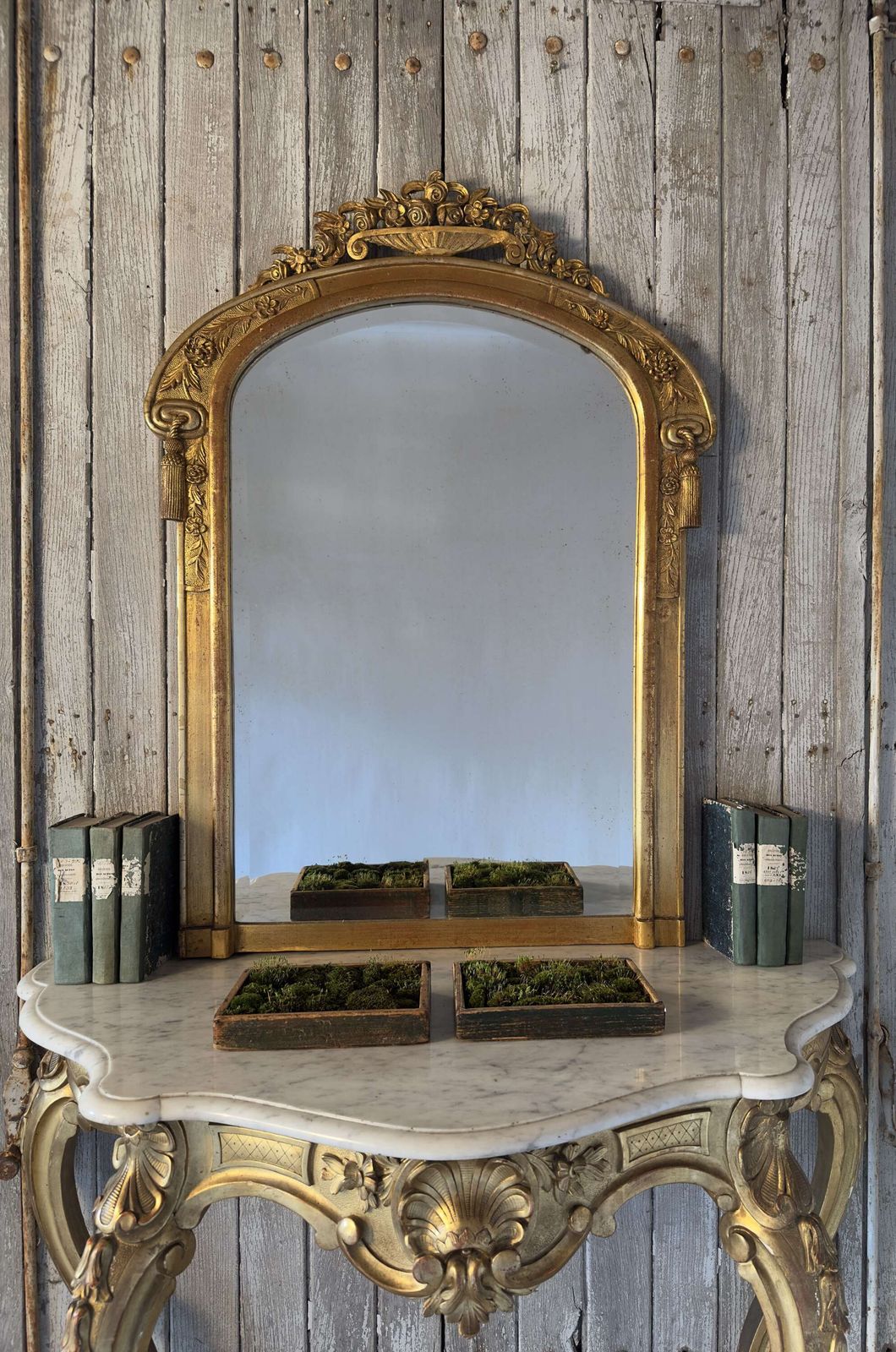Antique French Louis Philippe Giltwood Mirror With Floral Crest – 19th Century photo furniture