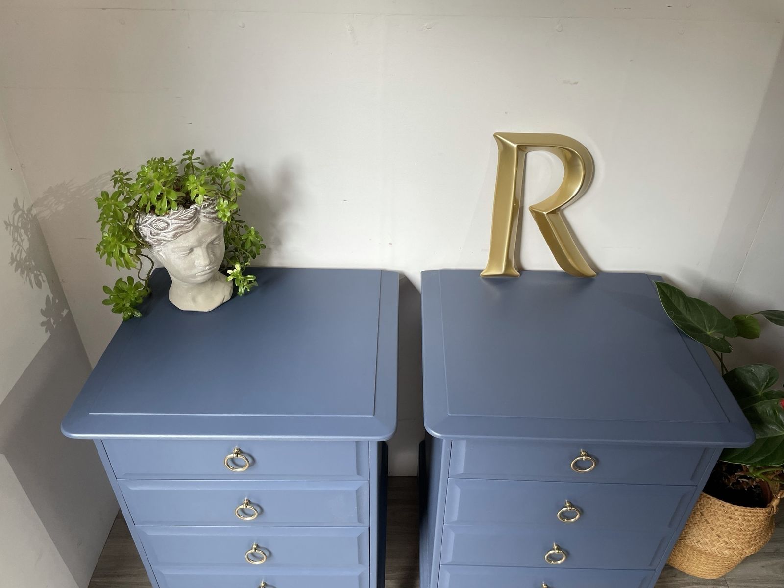 Stag Minstrel Pair (2) Of 4 Drawer Bedsides Painted Royal Sapphire (Blue) photo furniture