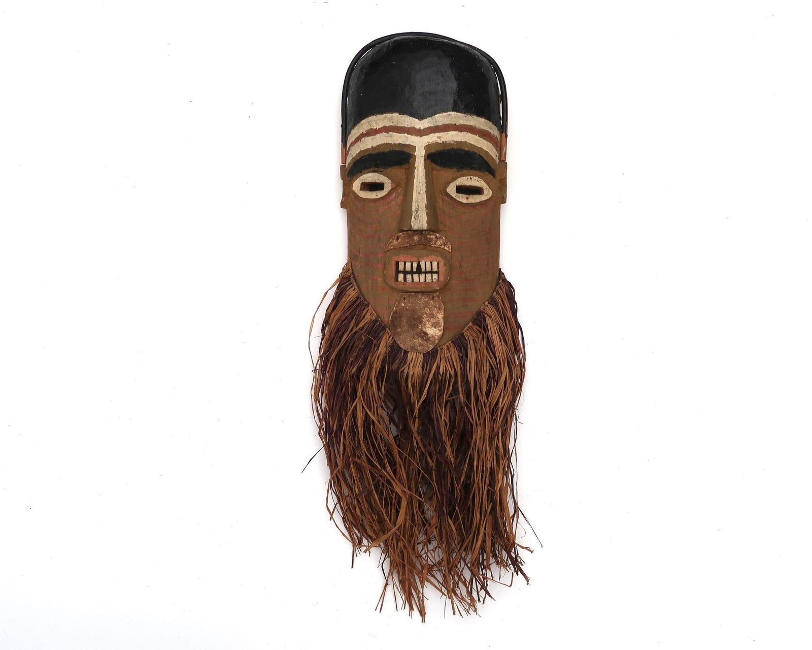 1980s African Wooden And Raffia Mask / Wood Wall Hanging, Art, Sculpture, Home Decor