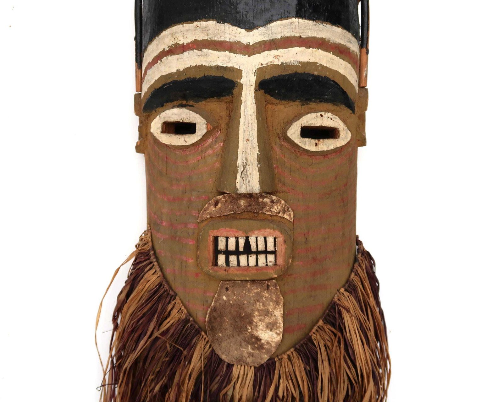 1980s African Wooden And Raffia Mask / Wood Wall Hanging, Art, Sculpture, Home Decor photo for sale