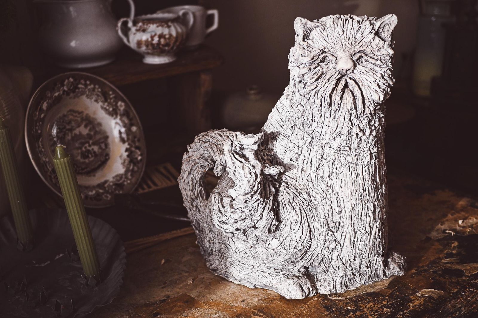 Ivan Cattaneo Ceramic Cat Sculpture | Italian Art Pottery | Glazed Terracotta Persian Cat
