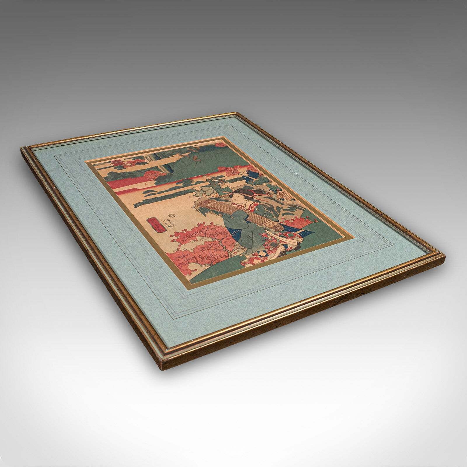 photo furniture Antique Framed Woodblock Print, Japanese Art, Edo, Ukiyo E, Kunisada, Victorian
