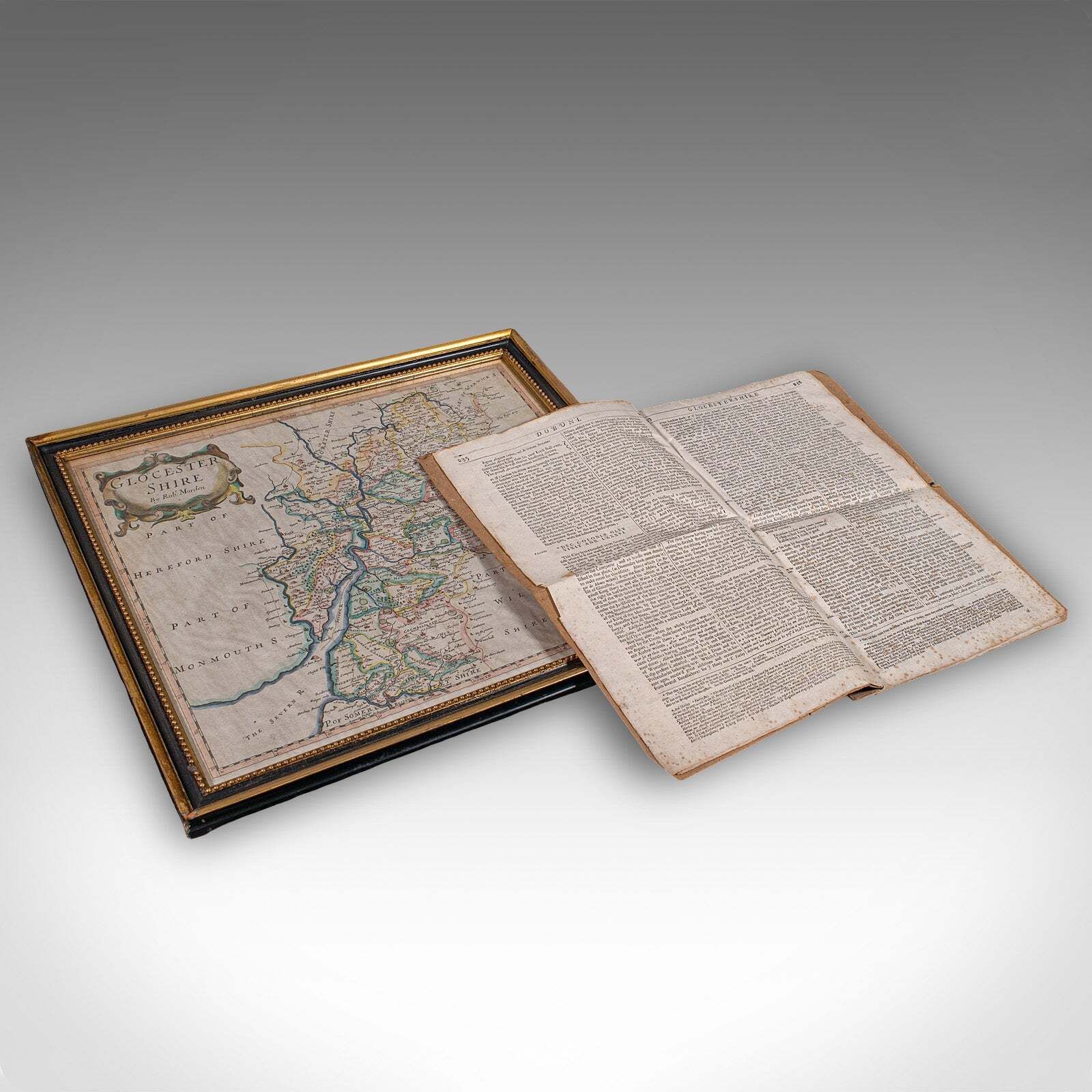 Antique Gloucestershire Map, Atlas, English, Robert Morden, Cartography, C.1700 photo furniture